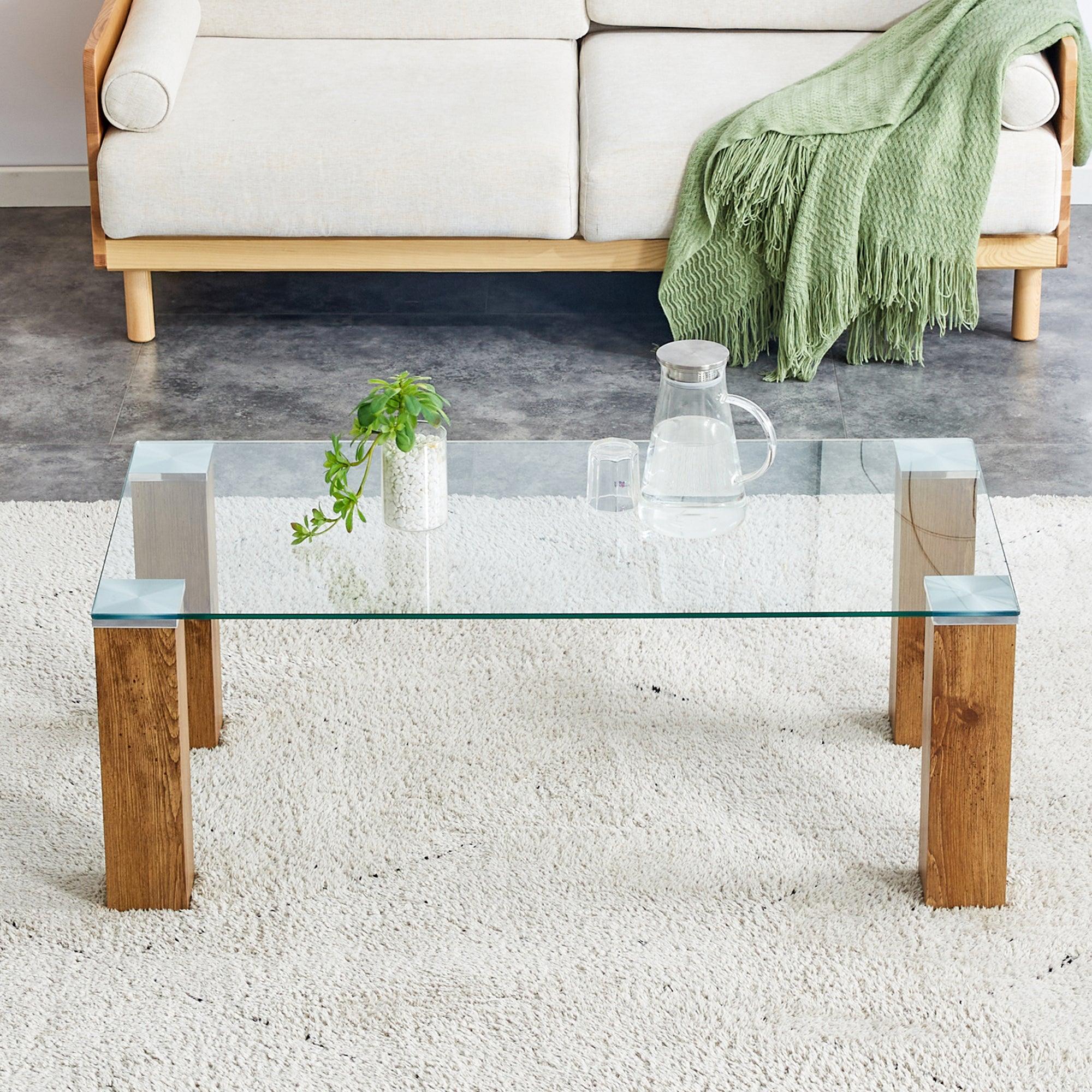 Glass-Top Coffee Table, Tea table, with MDF Legs - Stylish Blend of Elegance and Durability