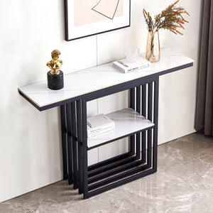 HENCHIL Modern Console Table, Metal Frame with Adjustable Foot Pads, Black