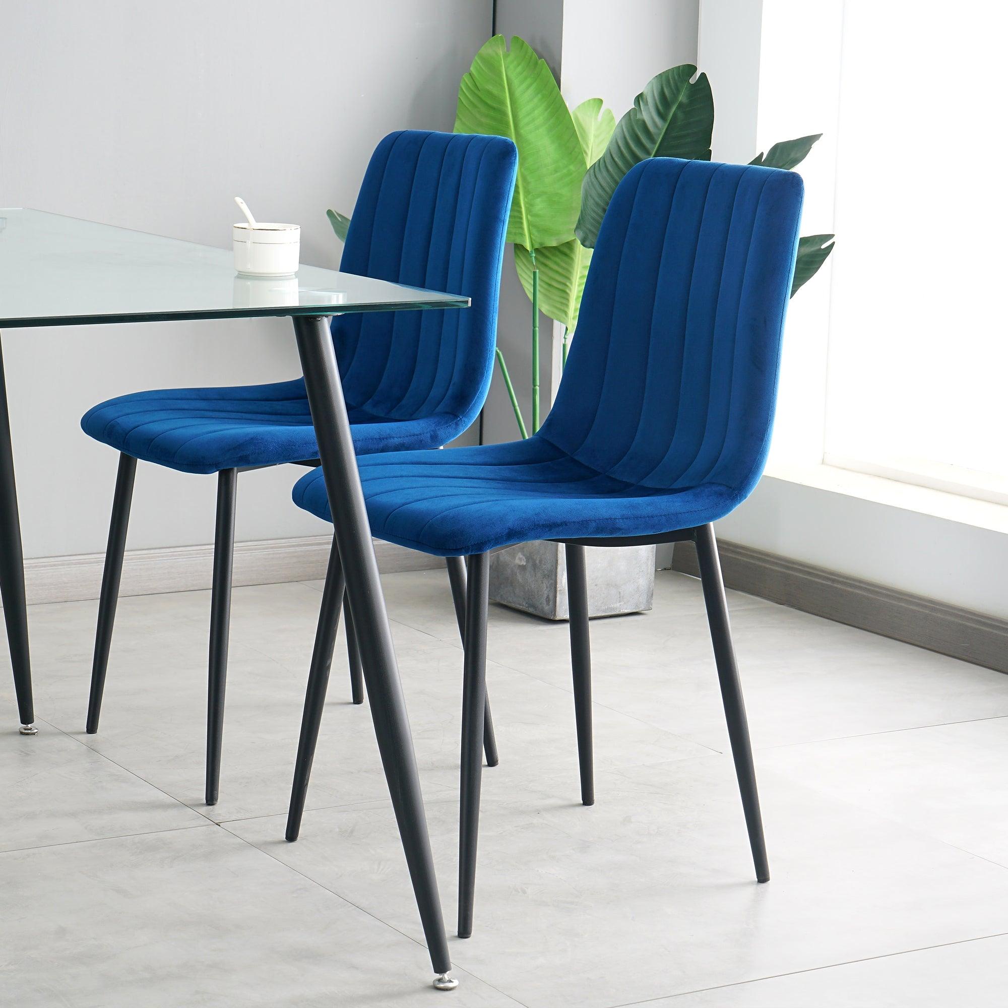 GIKILI Modern Dining Kitchen Chairs with Black Coated Metal Legs (set of 4), Blue