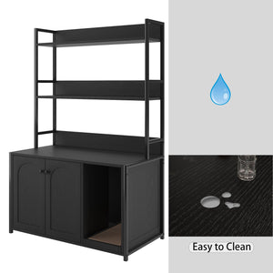 Hidden Cat Litter Box Enclosure Cabinet With Shelf Storage - Black