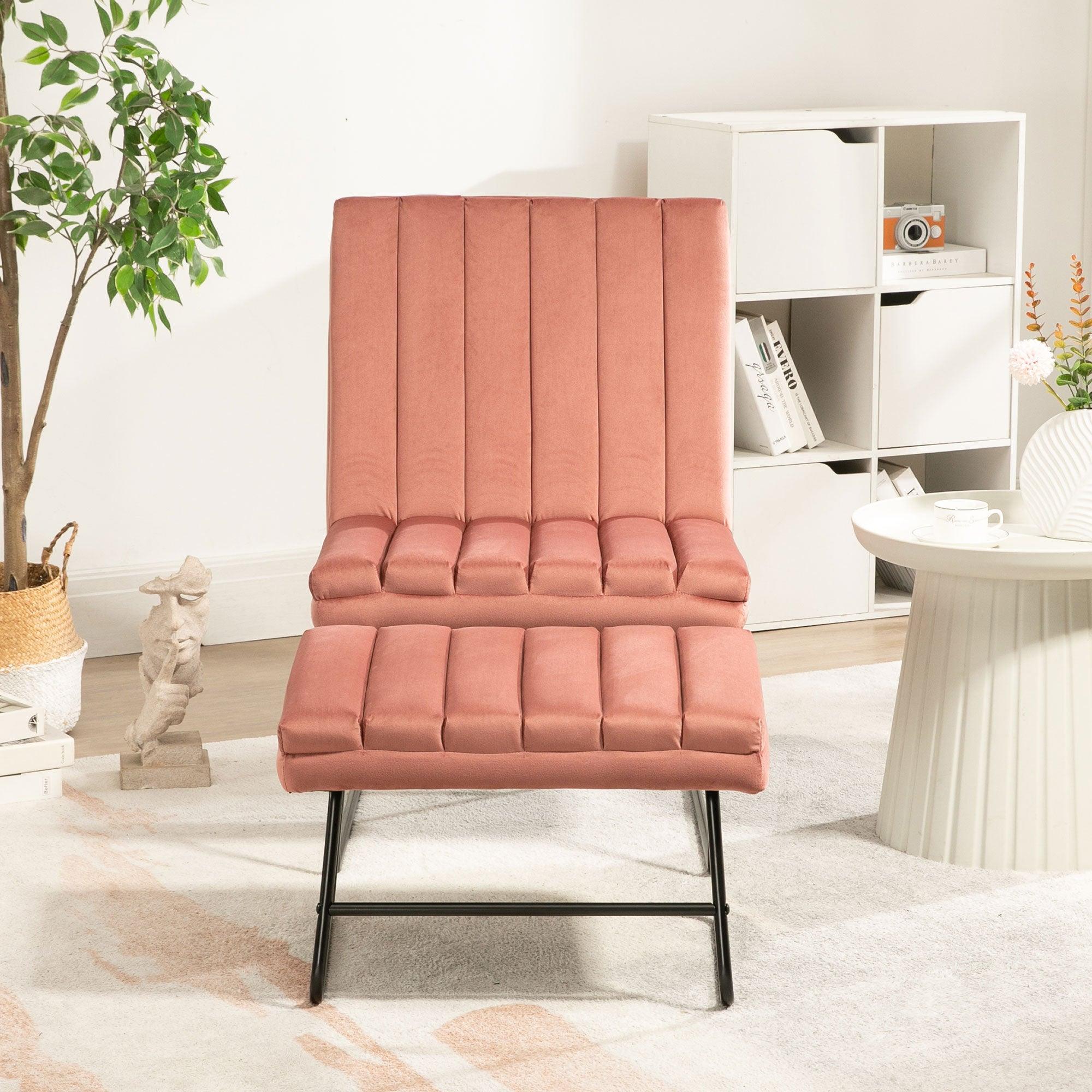 🆓🚛 Pink Modern Lazy Lounge Chair, Contemporary Single Leisure Upholstered Sofa Chair Set