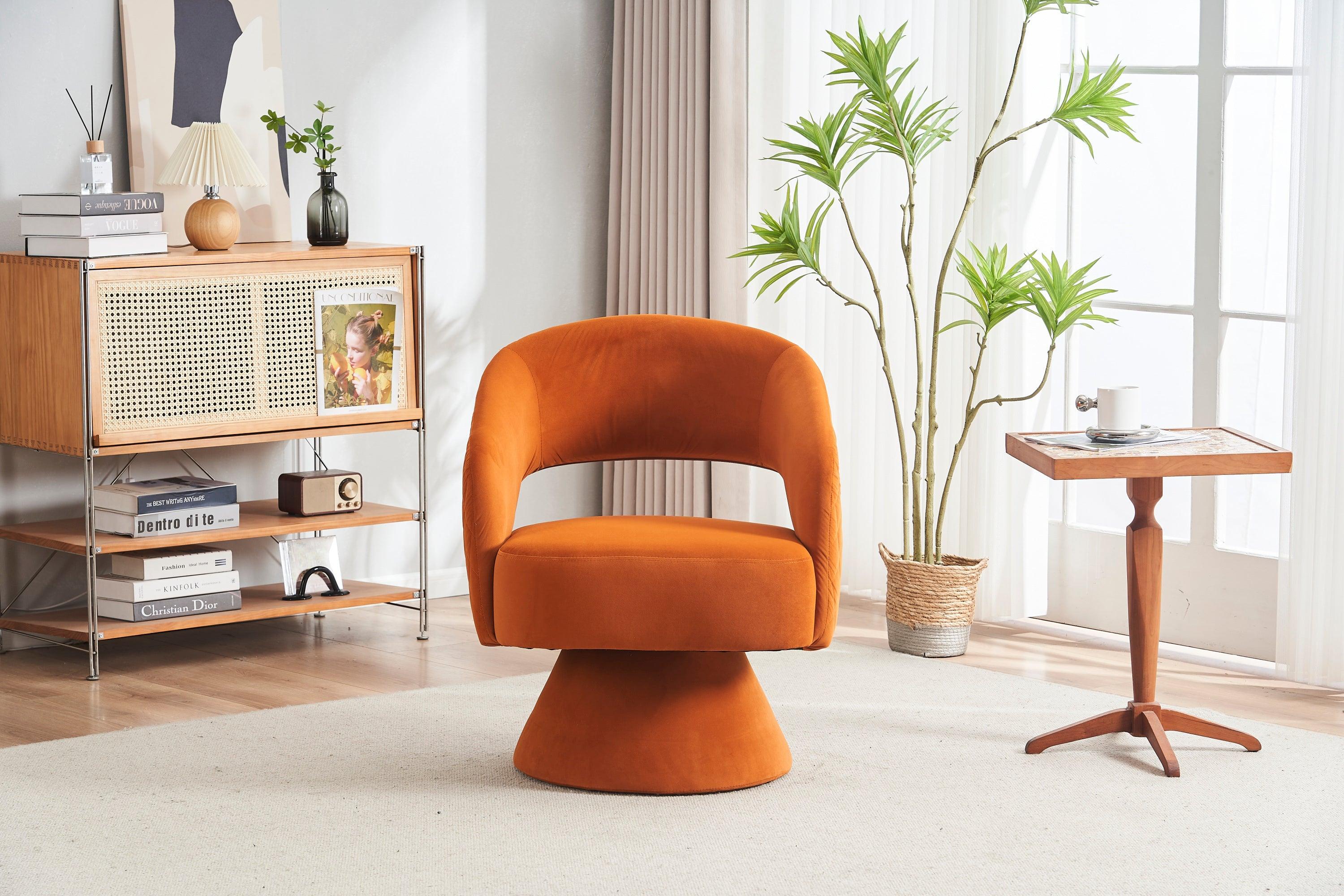 🆓🚛 Swivel Accent Chair Armchair, Round Barrel Chair in Fabric for Living Room Bedroom, Orange Velvet