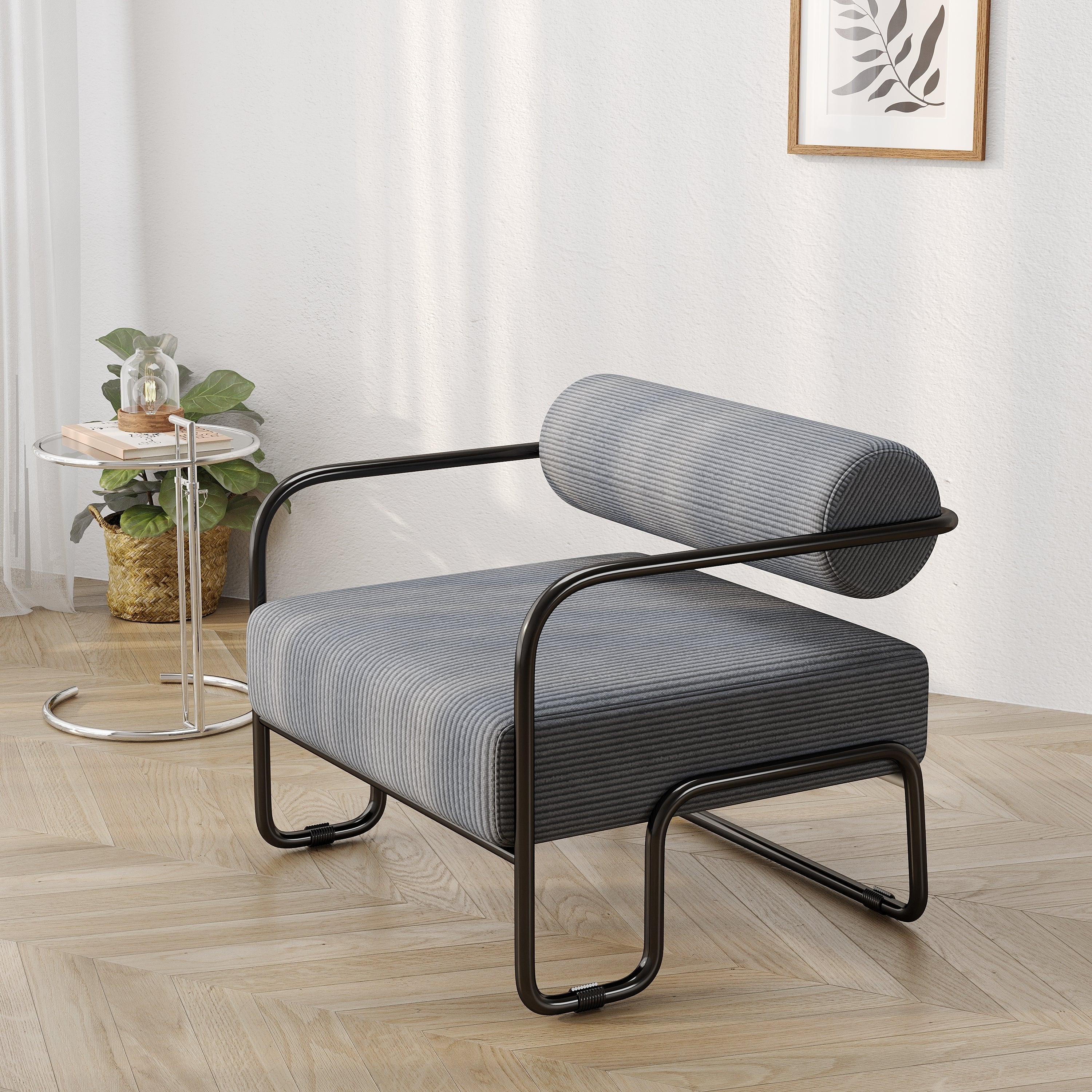 🆓🚛 Unique Design Living Room Iron Sofa Chair, Lazy Individual Chair, Balcony Leisure Chair, Gray