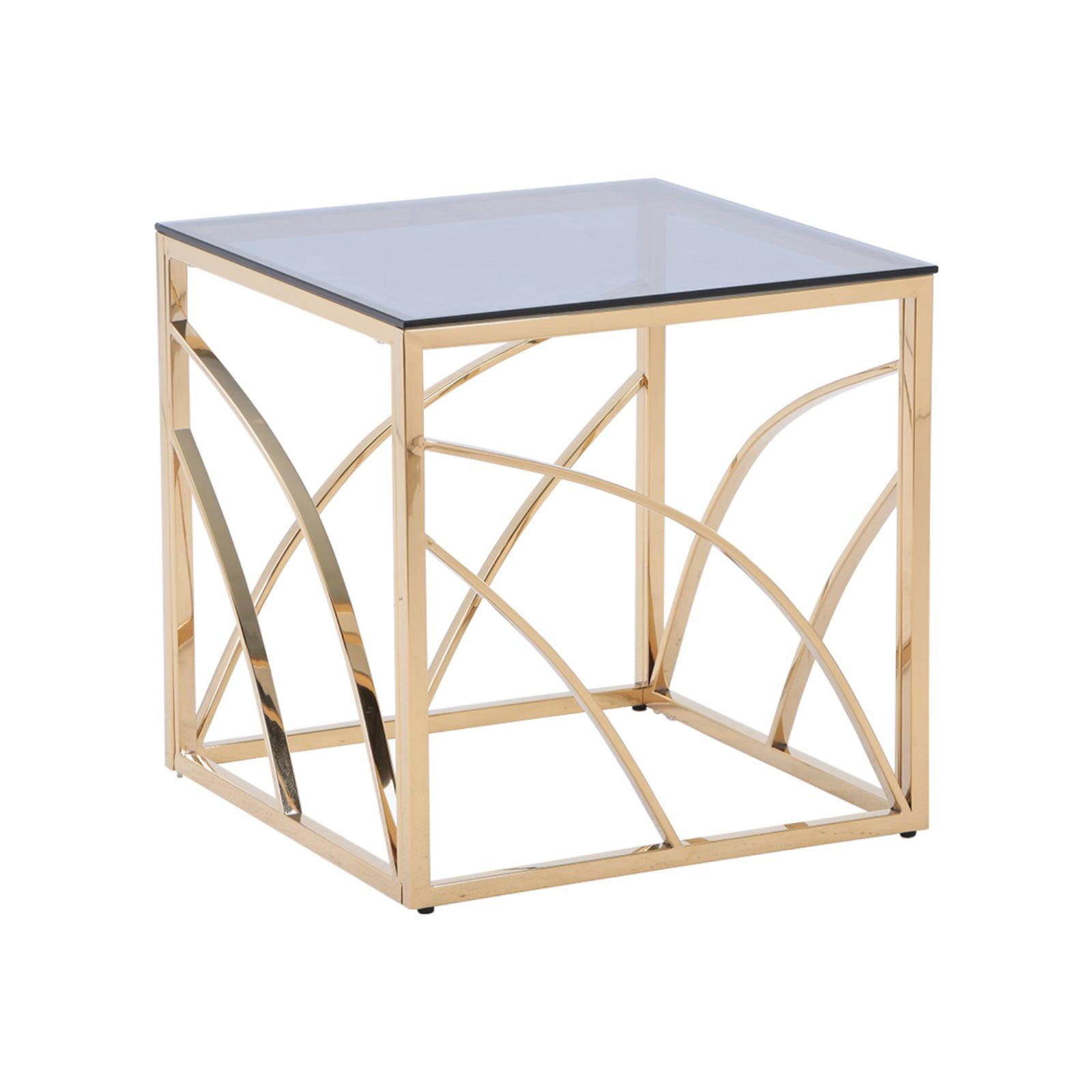 🆓🚛 Modern Gold Plated Stainless Steel Cube Coffee Table With Tempered Blue Star Gray Glass Top