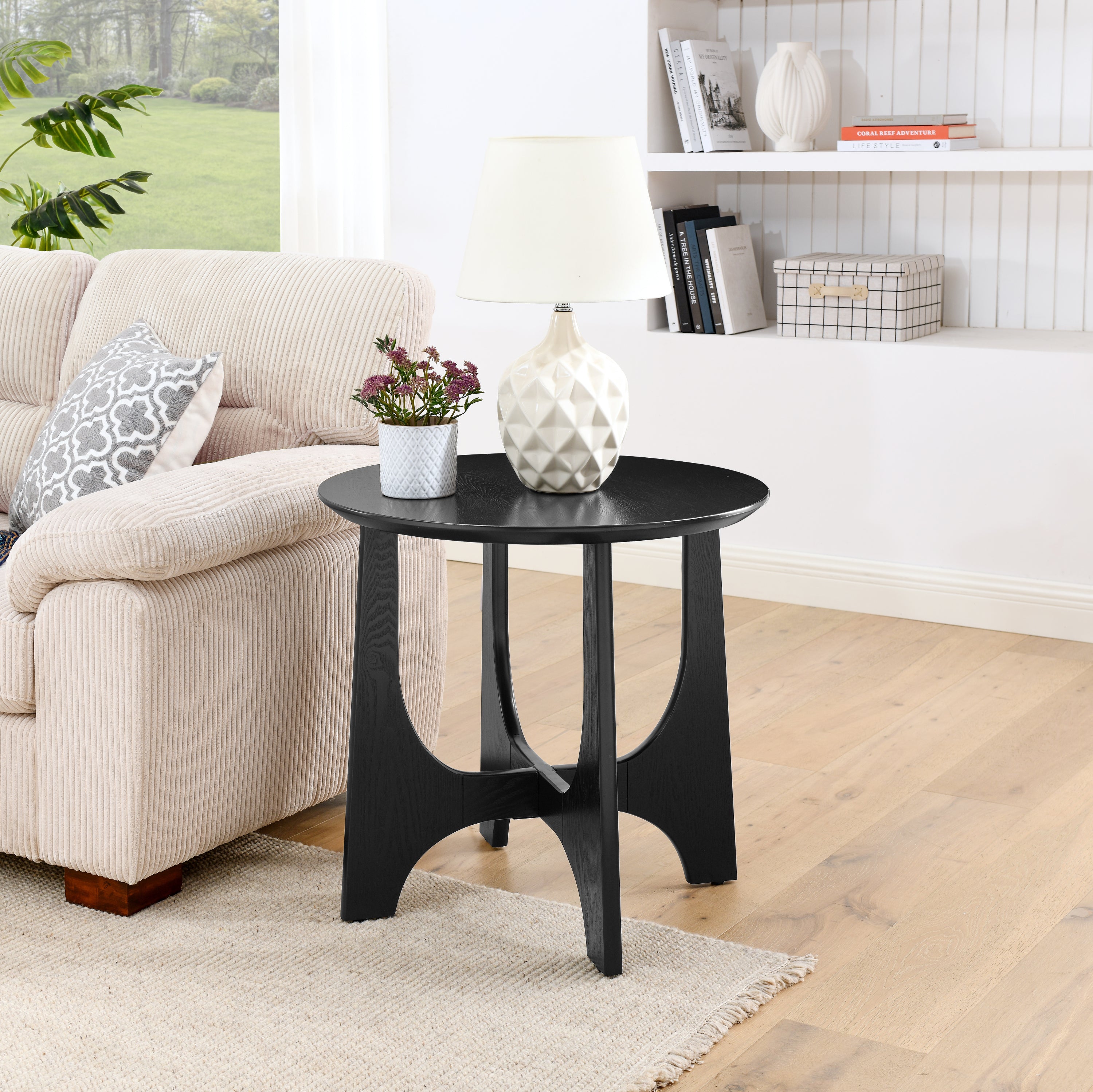 25" Round End Table, Wooden Side Table, Night Stand for Bedroom, Living Room, Reception Room