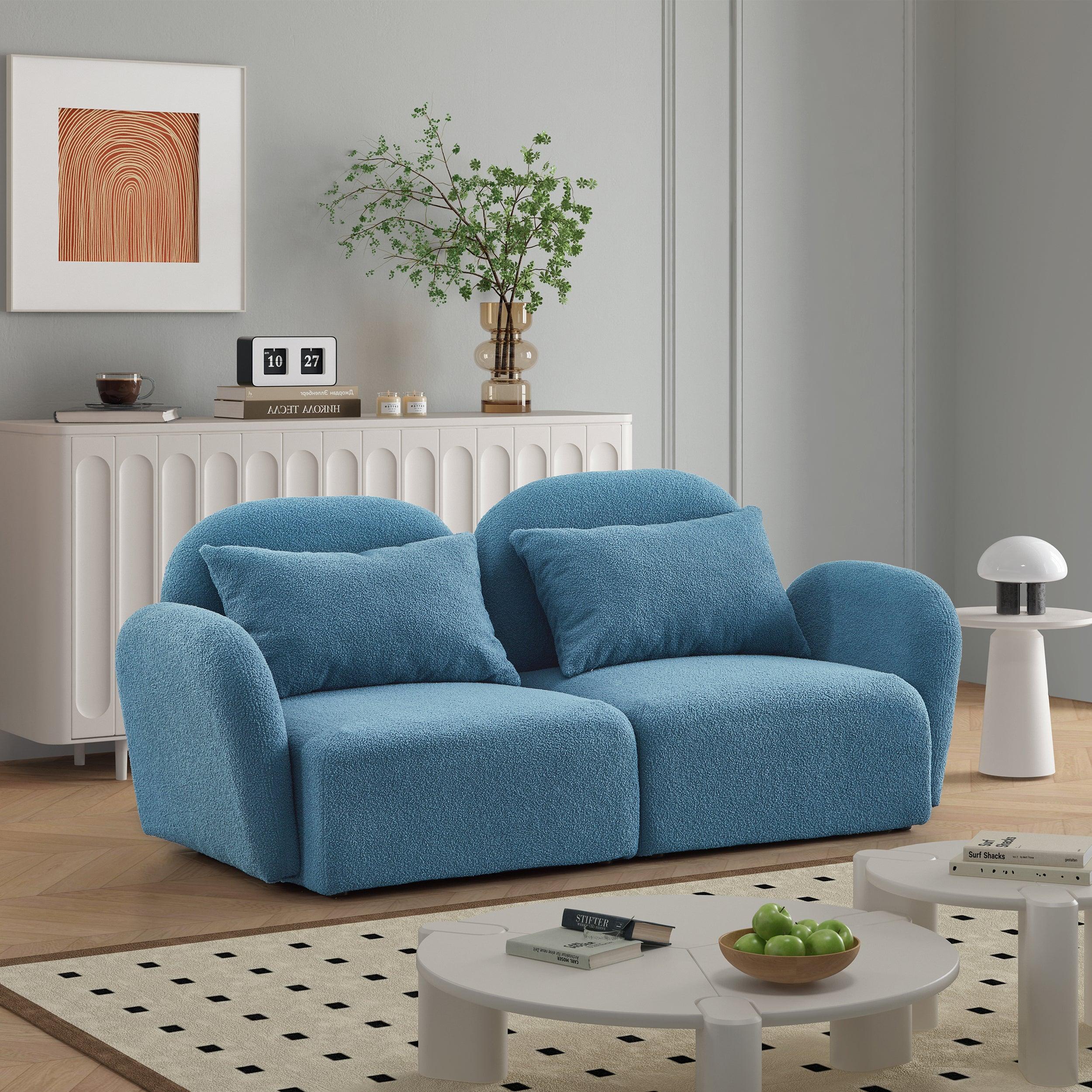 🆓🚛 Living Room Furniture Lazy Sofa Loveseat Teddy Fabric, Blue