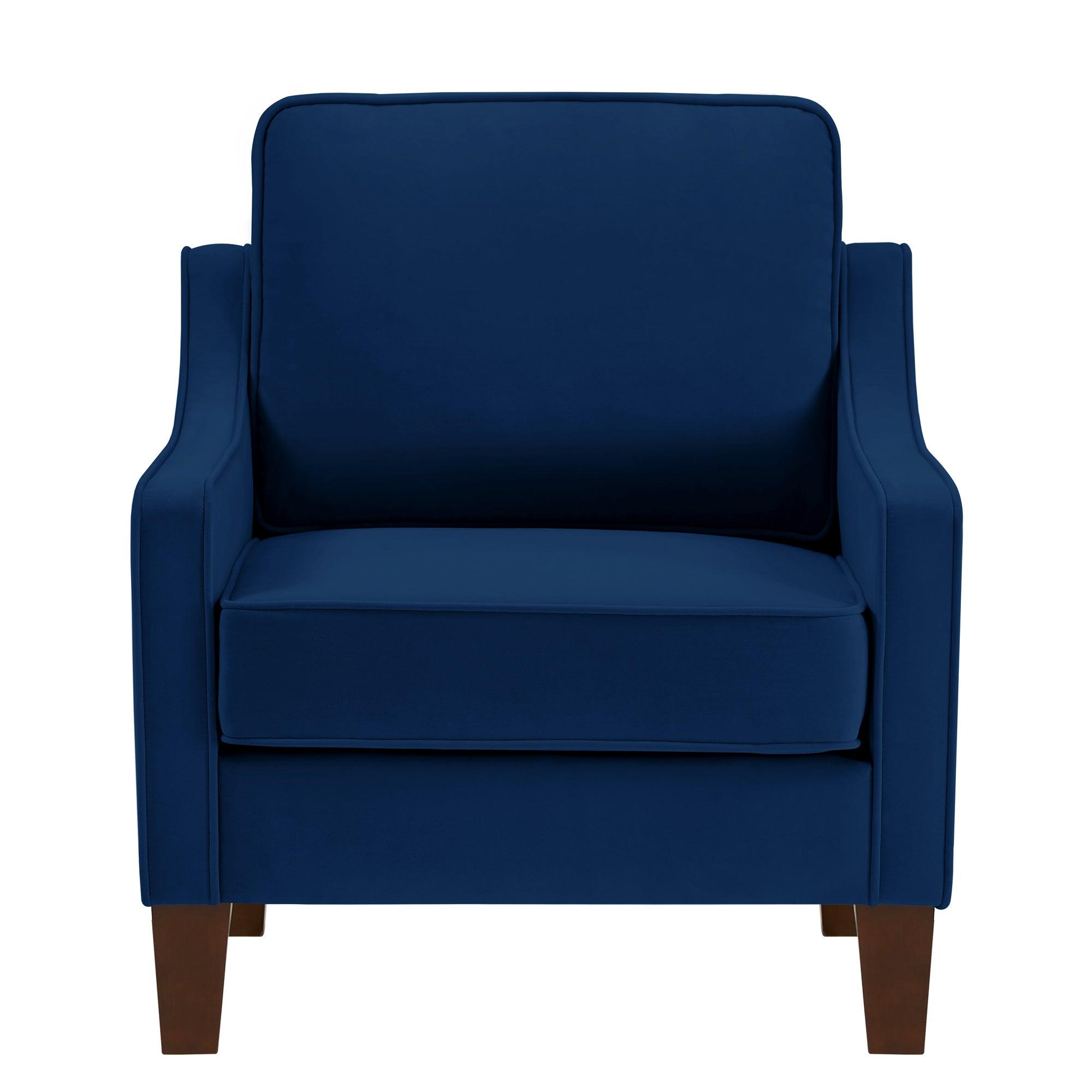 🆓🚛 Modern Armchair, Living Room Single Seat Sofa Chair With Wooden Legs, Upholstered Velvet Accent Chair for Living Room, Bedroom, Navy