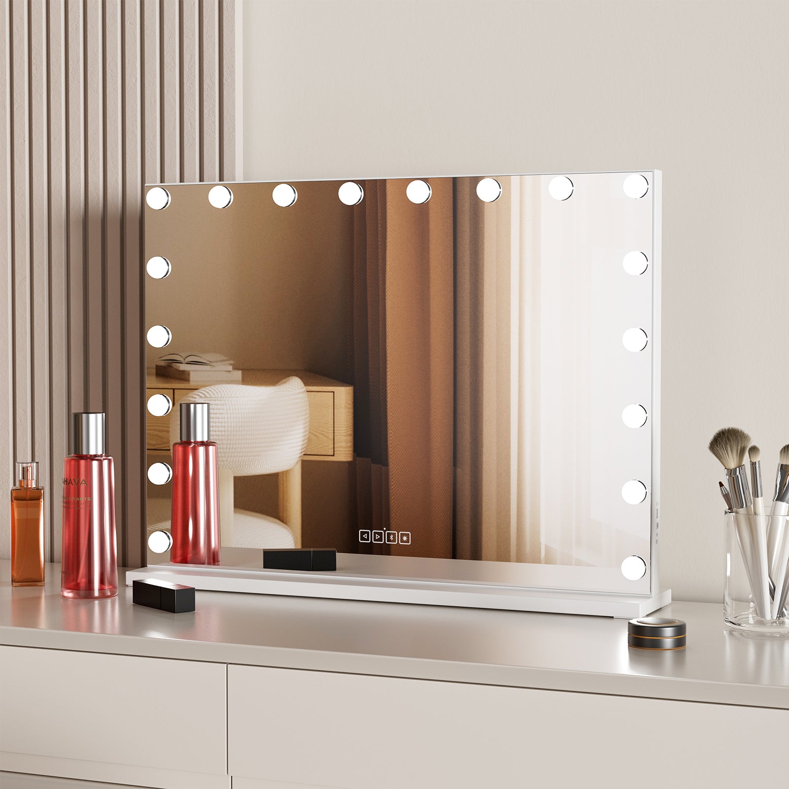 Hollywood Vanity Mirror With Speaker and Lights: 18 Bulbs, 3 Light Colors, Adjustable Brightness, Usb Charging Port - Tabletop Or Wall Mountable Beauty Mirror for Bedroom