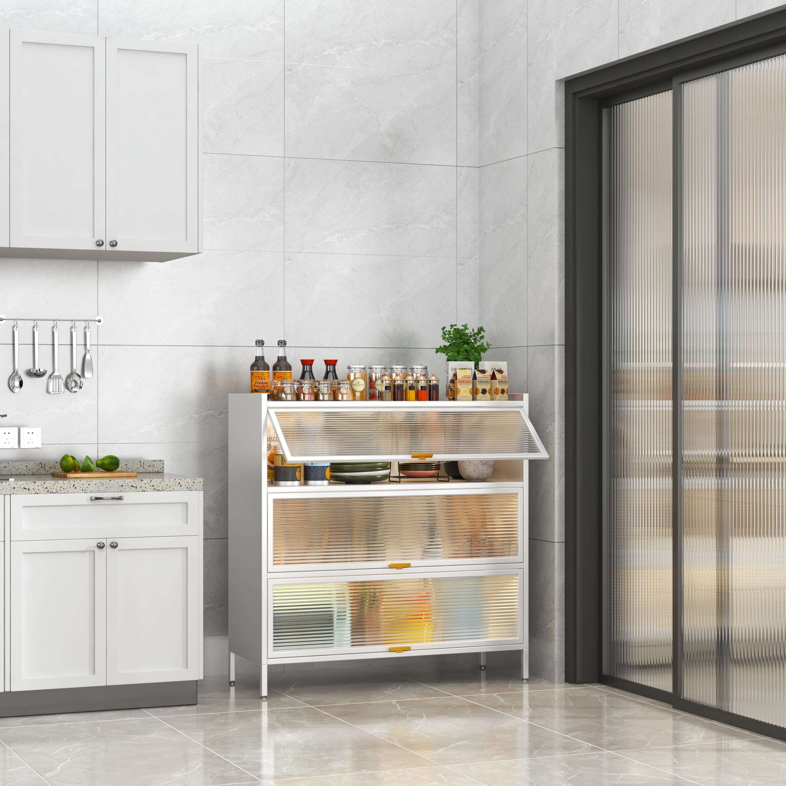 3 Tier Pantry Storage Cabinet for Kitchen, White