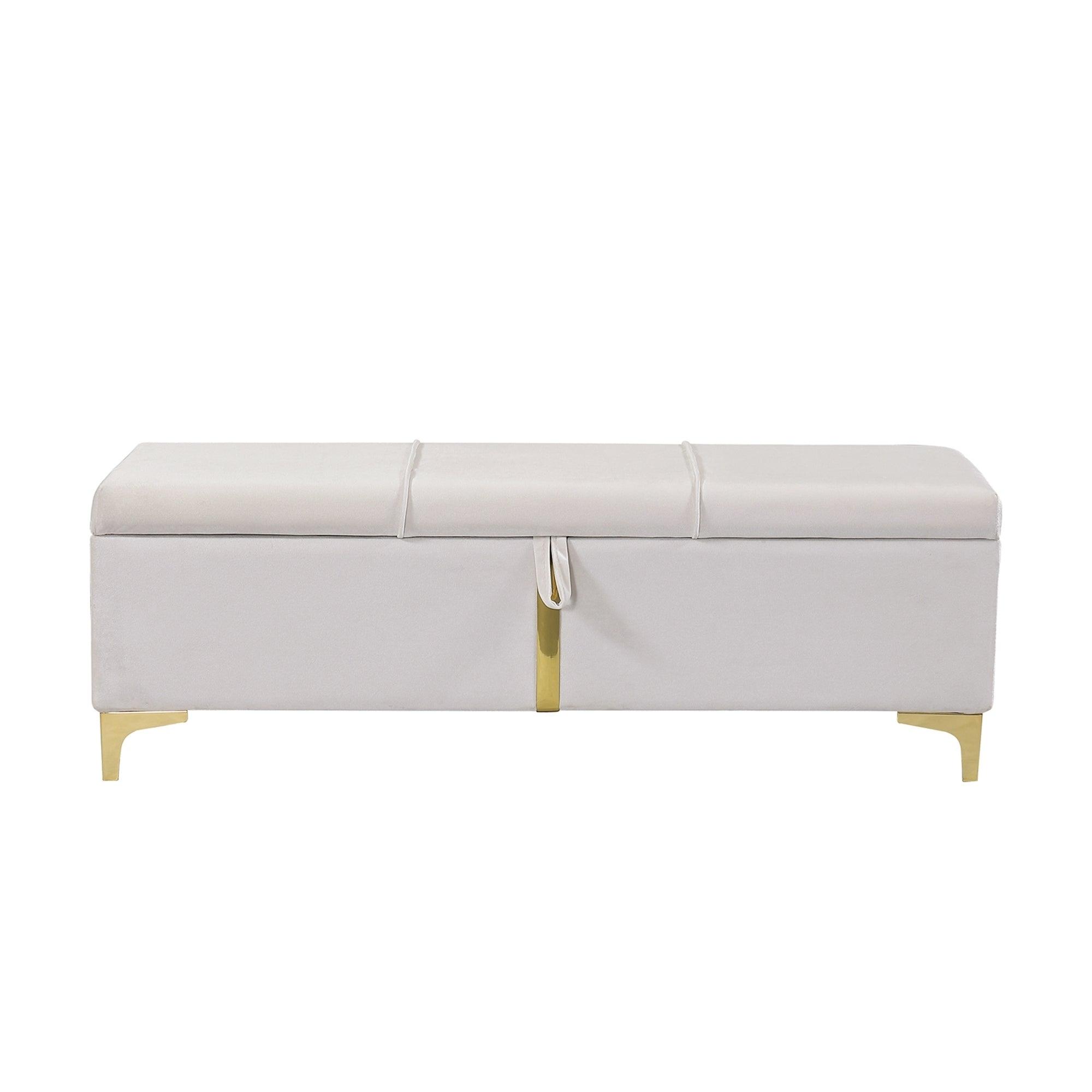 Elegant Upholstered Storage Ottoman, Storage Bench With Metal Legs For Bedroom, Living Room, Fully Assembled Except Legs, Beige