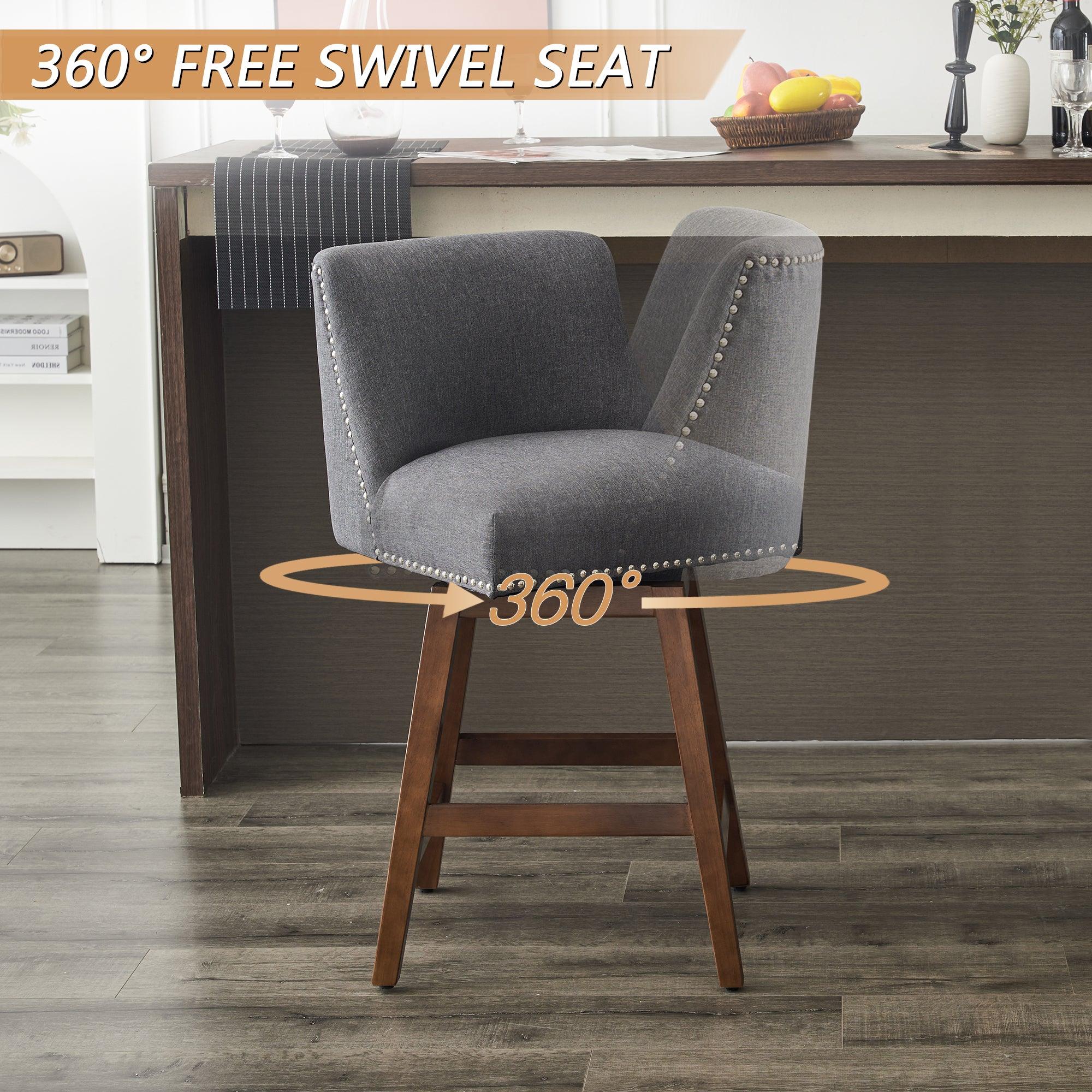 26" Upholstered High Back & Footrest Counter Swivel Bar Stools - Set Of 2 - Gray