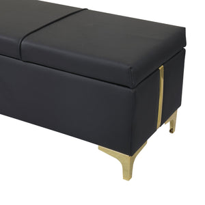 Elegant Upholstered Storage Ottoman, Storage Bench With Metal Legs For Bedroom, Living Room, Fully Assembled Except Legs, Black