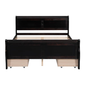 Full Size Wood Platform Bed with 4 Drawers and Streamlined Headboard & Footboard, Espresso