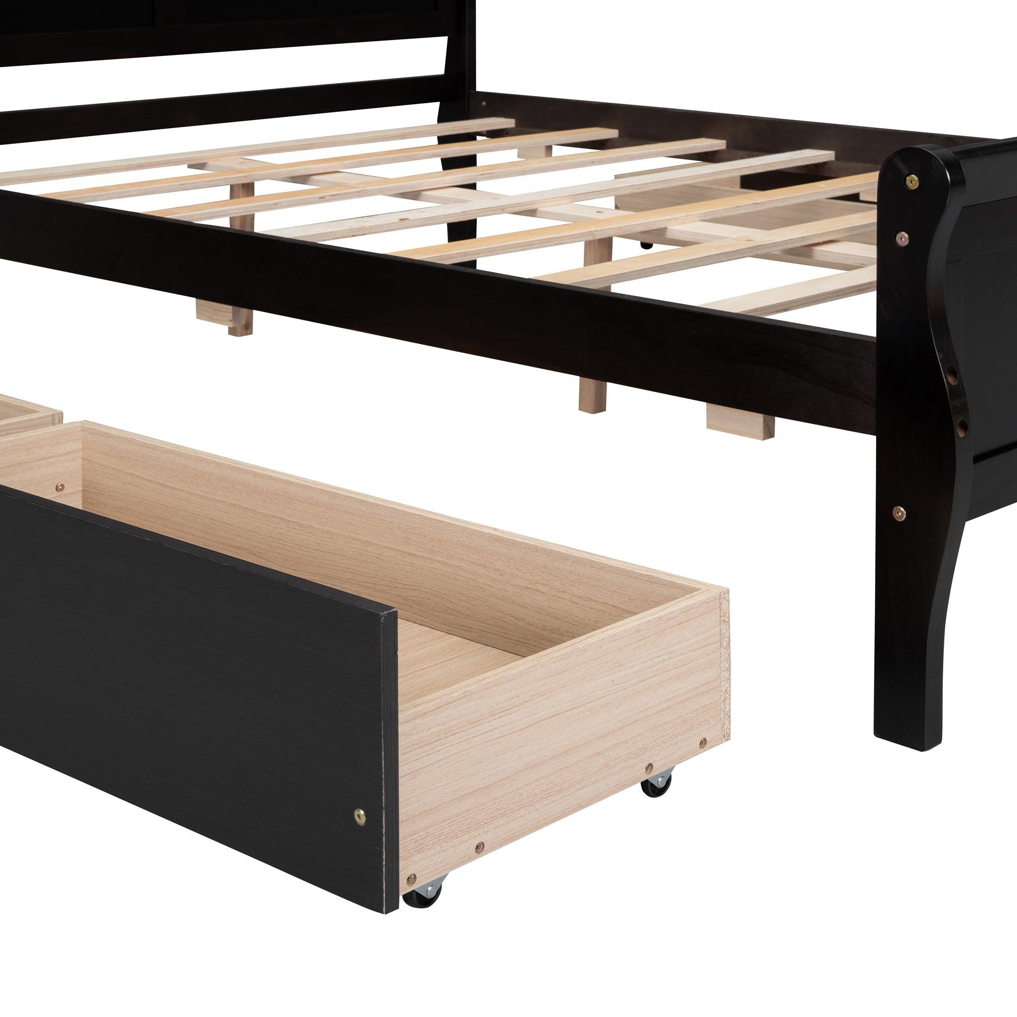 Full Size Wood Platform Bed with 4 Drawers and Streamlined Headboard & Footboard, Espresso