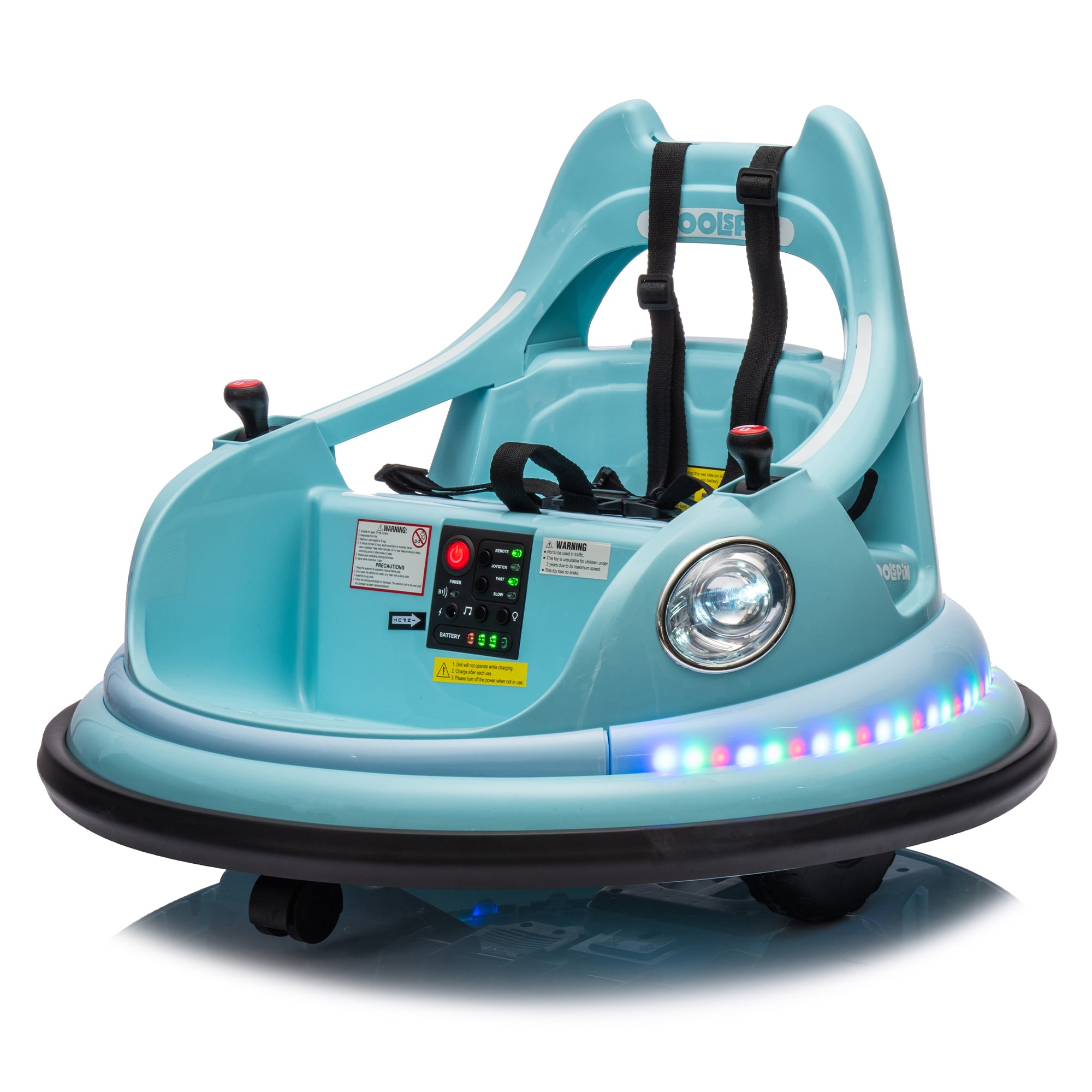 12V Ride On Bumper Car for Kids, Electric Car for Kids, 1.5-5 Years Old, W/Remote Control, Led Lights, Bluetooth & 360 Degree Spin, Vehicle Body With Anti-Collision Padding
Five-Point Safety Belt, 2Wd