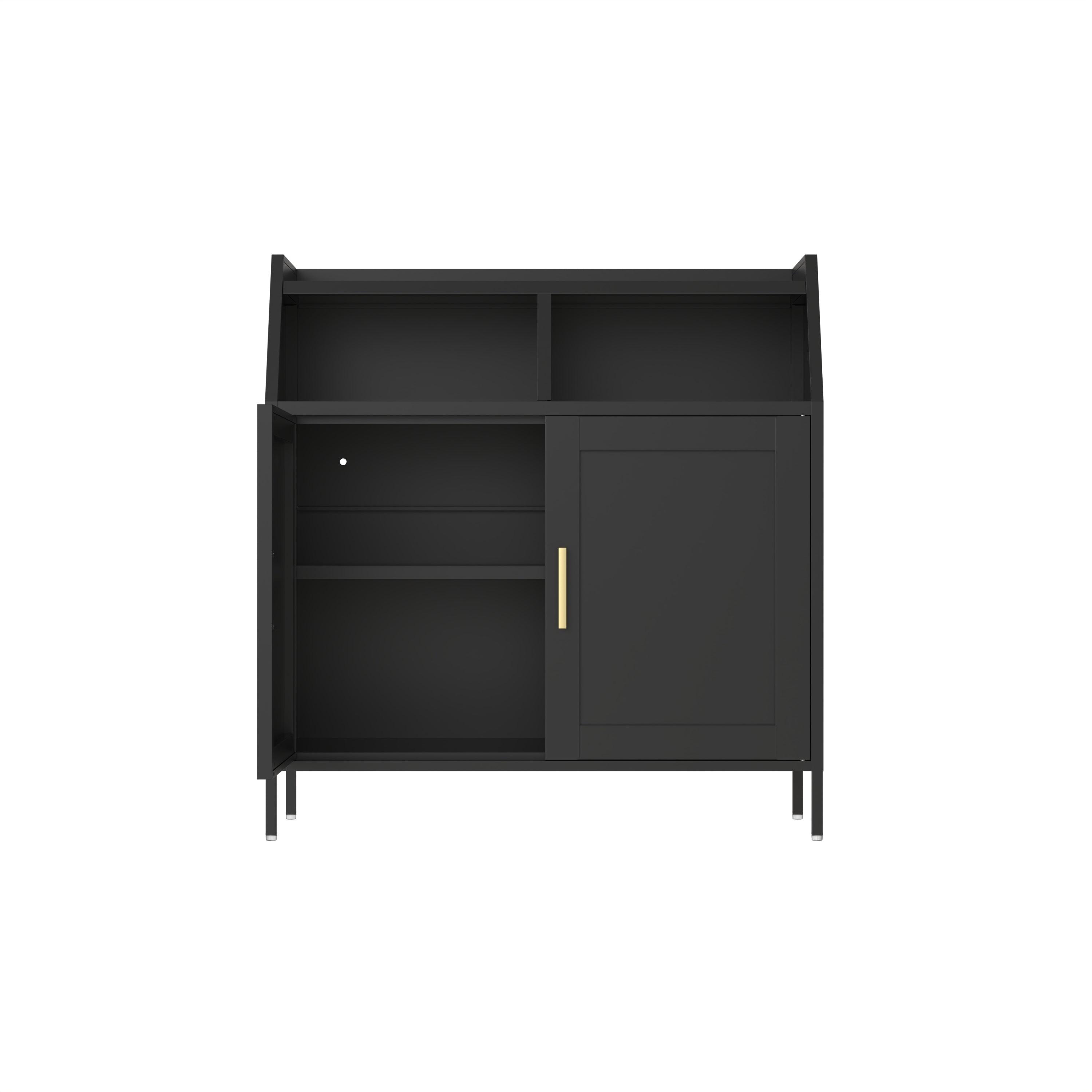 2 Door Metal Buffet Sideboard Cabinet With Shelf Storage - Black LamCham