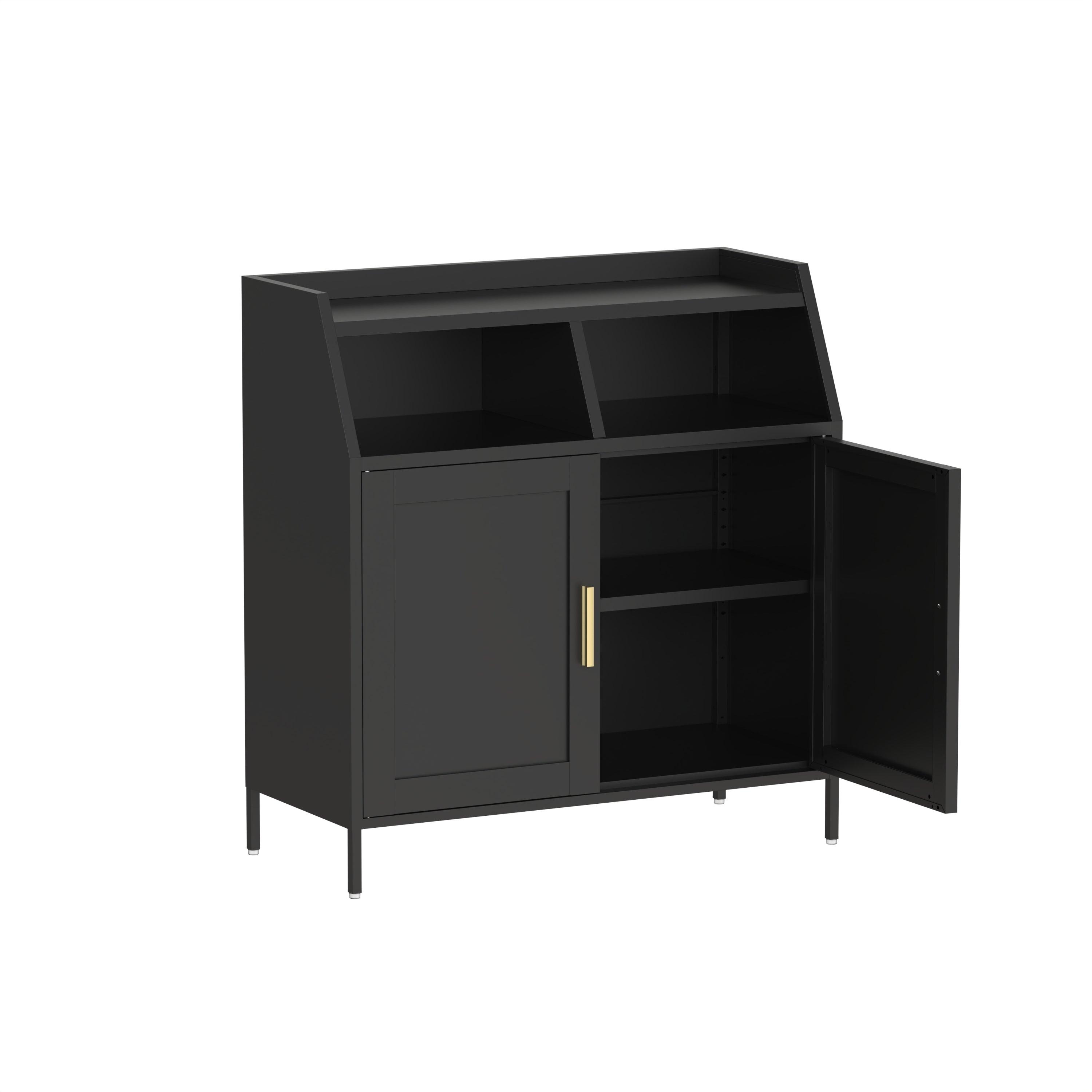 2 Door Metal Buffet Sideboard Cabinet With Shelf Storage - Black LamCham