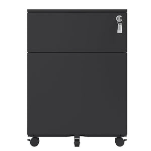 2 Drawer Mobile File Cabinet with Lock Steel File Cabinet for Legal/Letter/A4/F4 Size, Fully Assembled Include Wheels, Home/ Office Design, Black LamCham