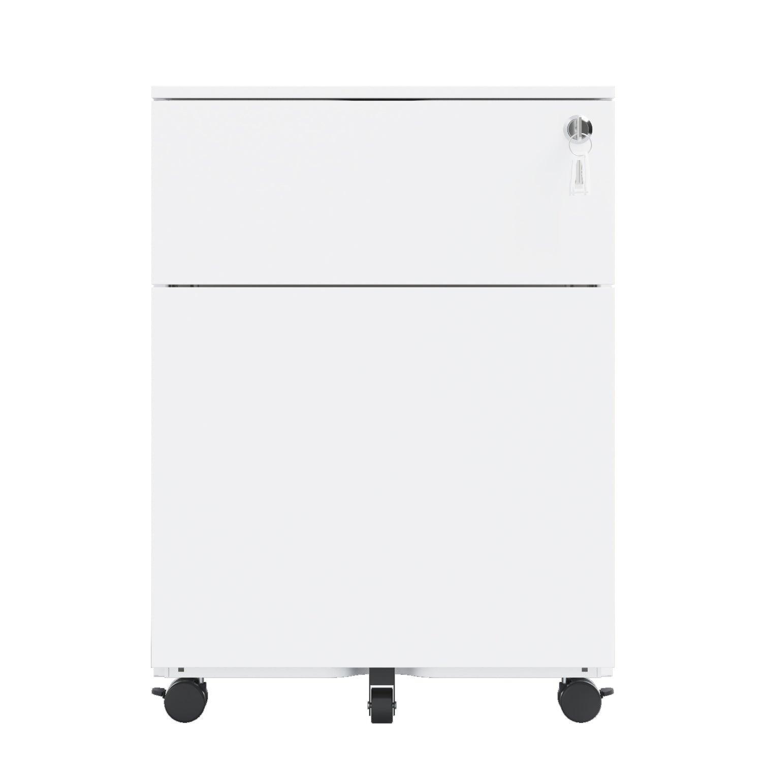 2 Drawer Mobile File Cabinet with Lock Steel File Cabinet for Legal/Letter/A4/F4 Size, Fully Assembled Include Wheels, Home/ Office Design, White LamCham