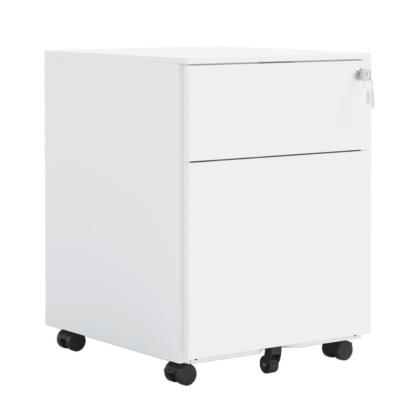 2 Drawer Mobile File Cabinet with Lock Steel File Cabinet for Legal/Letter/A4/F4 Size, Fully Assembled Include Wheels, Home/ Office Design, White LamCham