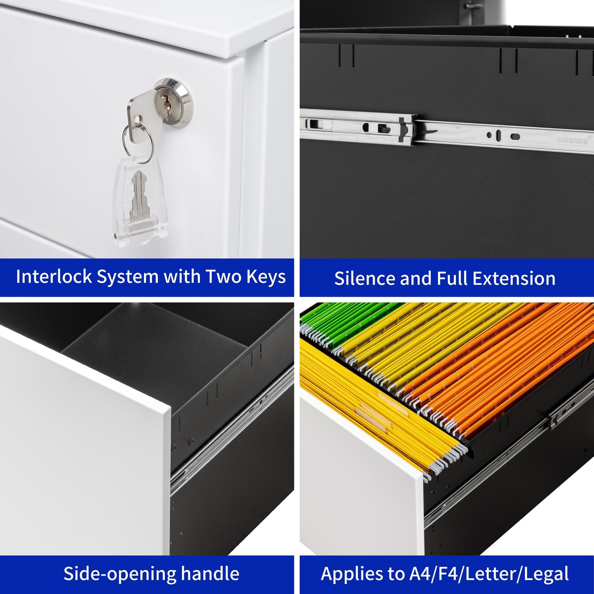 2 Drawer Mobile File Cabinet with Lock Steel File Cabinet for Legal/Letter/A4/F4 Size, Fully Assembled Include Wheels, Home/ Office Design, White LamCham