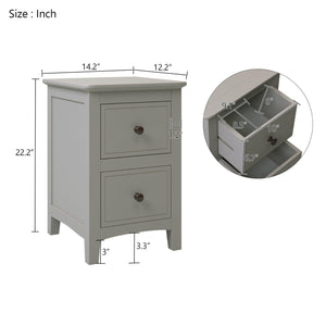 2 Drawers Solid Wood Nightstand End Table, Gray LamCham