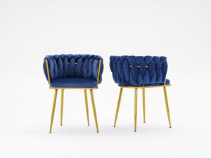 2 Pcs Living Room Chairs, Velvet Makeup Vanity Chair with Back Arm Modern Bedroom Accent Chair Elegant Comfy Single upholstered Chair with Gold Metal Legs, Blue LamCham