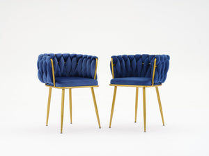 2 Pcs Living Room Chairs, Velvet Makeup Vanity Chair with Back Arm Modern Bedroom Accent Chair Elegant Comfy Single upholstered Chair with Gold Metal Legs, Blue LamCham