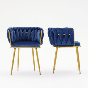 2 Pcs Living Room Chairs, Velvet Makeup Vanity Chair with Back Arm Modern Bedroom Accent Chair Elegant Comfy Single upholstered Chair with Gold Metal Legs, Blue LamCham