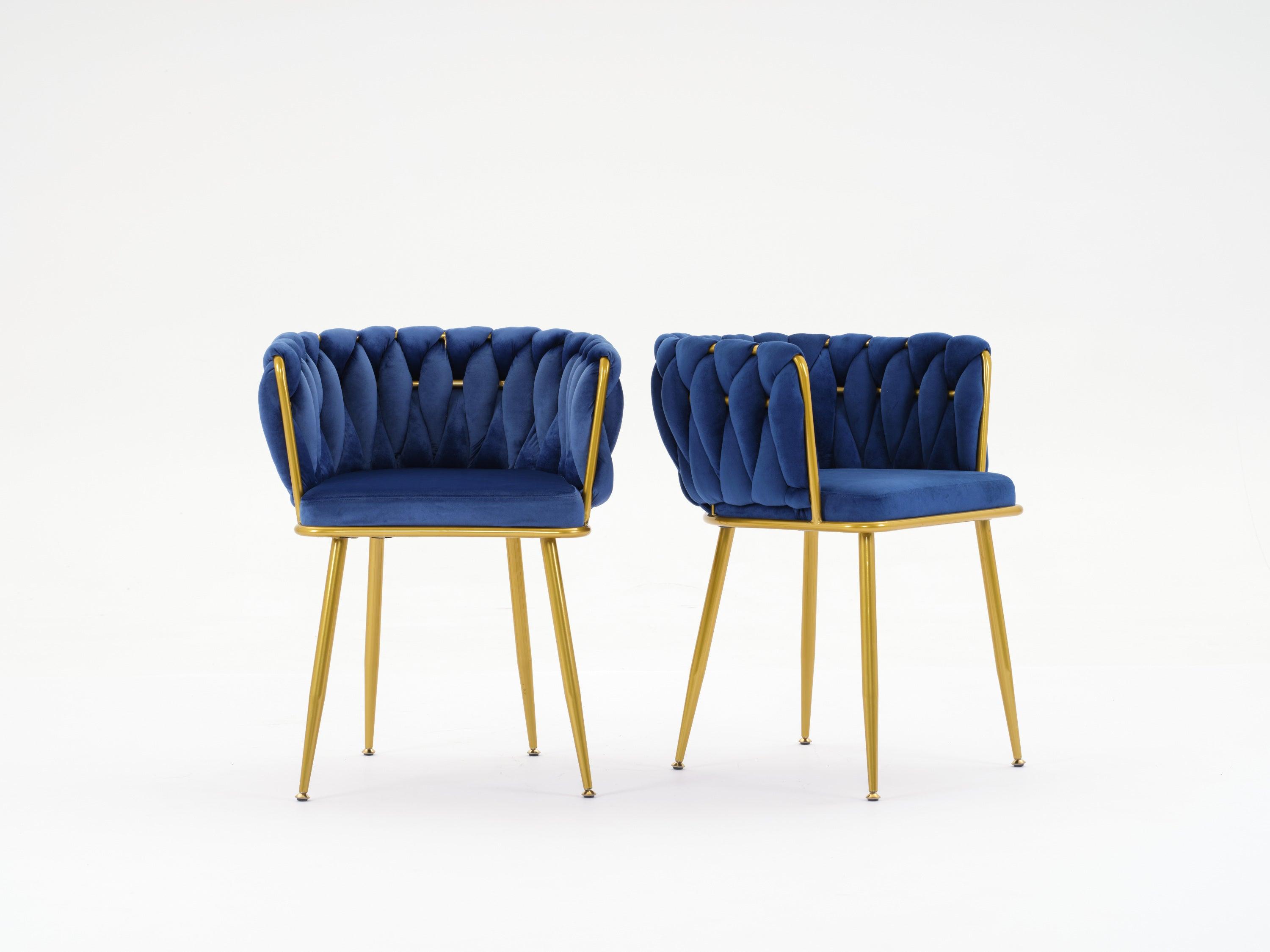 2 Pcs Living Room Chairs, Velvet Makeup Vanity Chair with Back Arm Modern Bedroom Accent Chair Elegant Comfy Single upholstered Chair with Gold Metal Legs, Blue LamCham