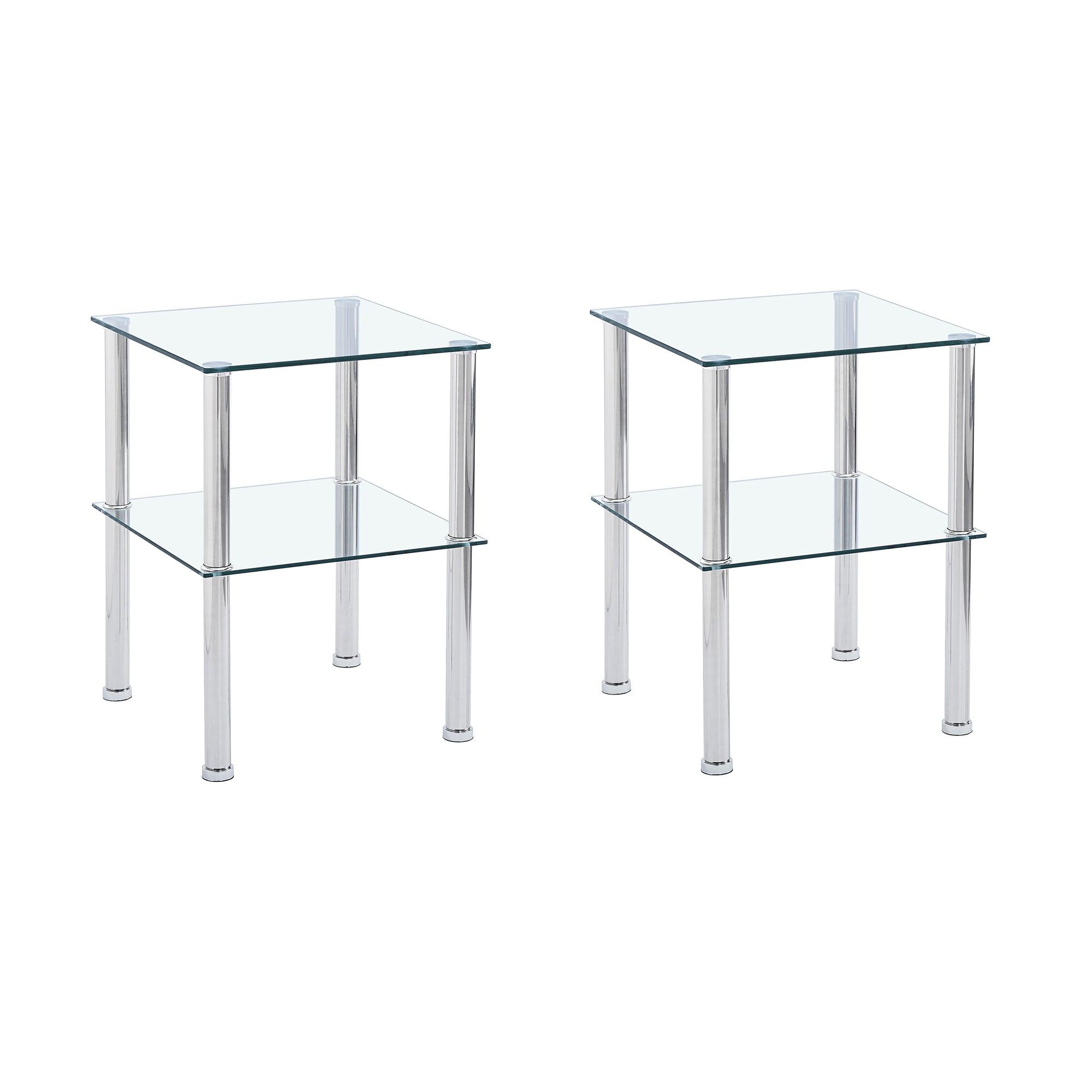 2-Piece Clear Glass Side & End Table Two Layer End Table with Shelf LamCham