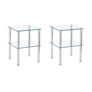 2-Piece Clear Glass Side & End Table Two Layer End Table with Shelf LamCham