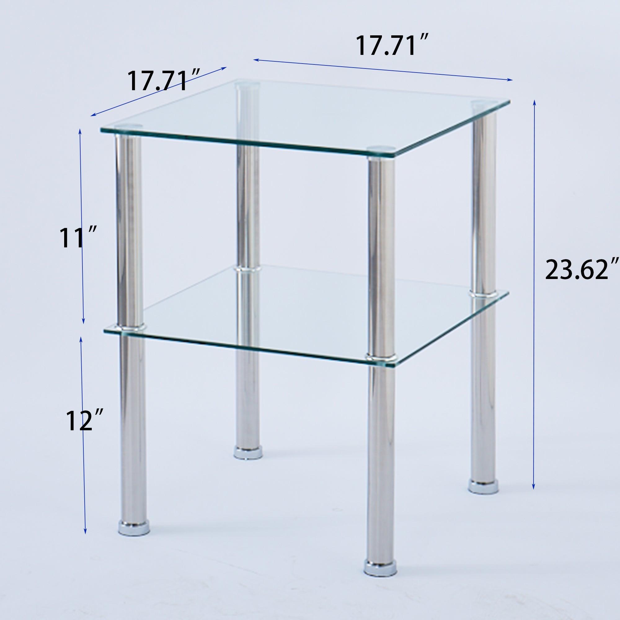 2-Piece Clear Glass Side & End Table Two Layer End Table with Shelf LamCham