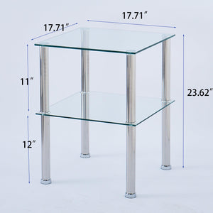 2-Piece Clear Glass Side & End Table Two Layer End Table with Shelf LamCham