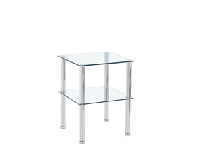 2-Piece Clear Glass Side & End Table Two Layer End Table with Shelf LamCham