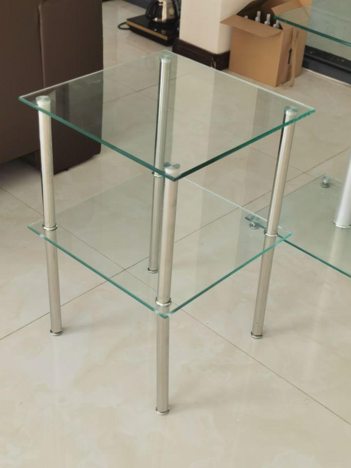 2-Piece Clear Glass Side & End Table Two Layer End Table with Shelf LamCham