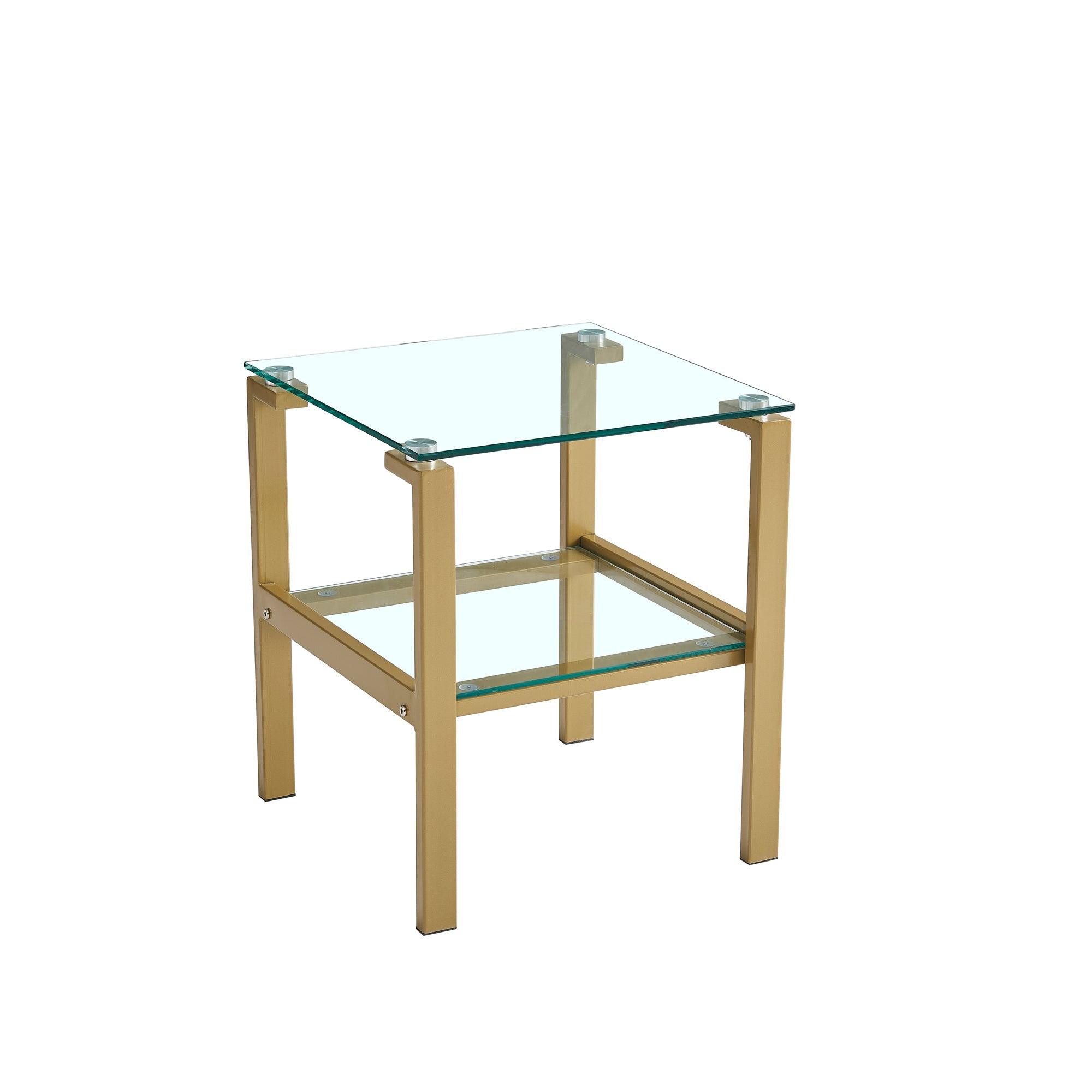 2-Piece Gold+Clear Glass Side & End Table With Storage Shelve LamCham