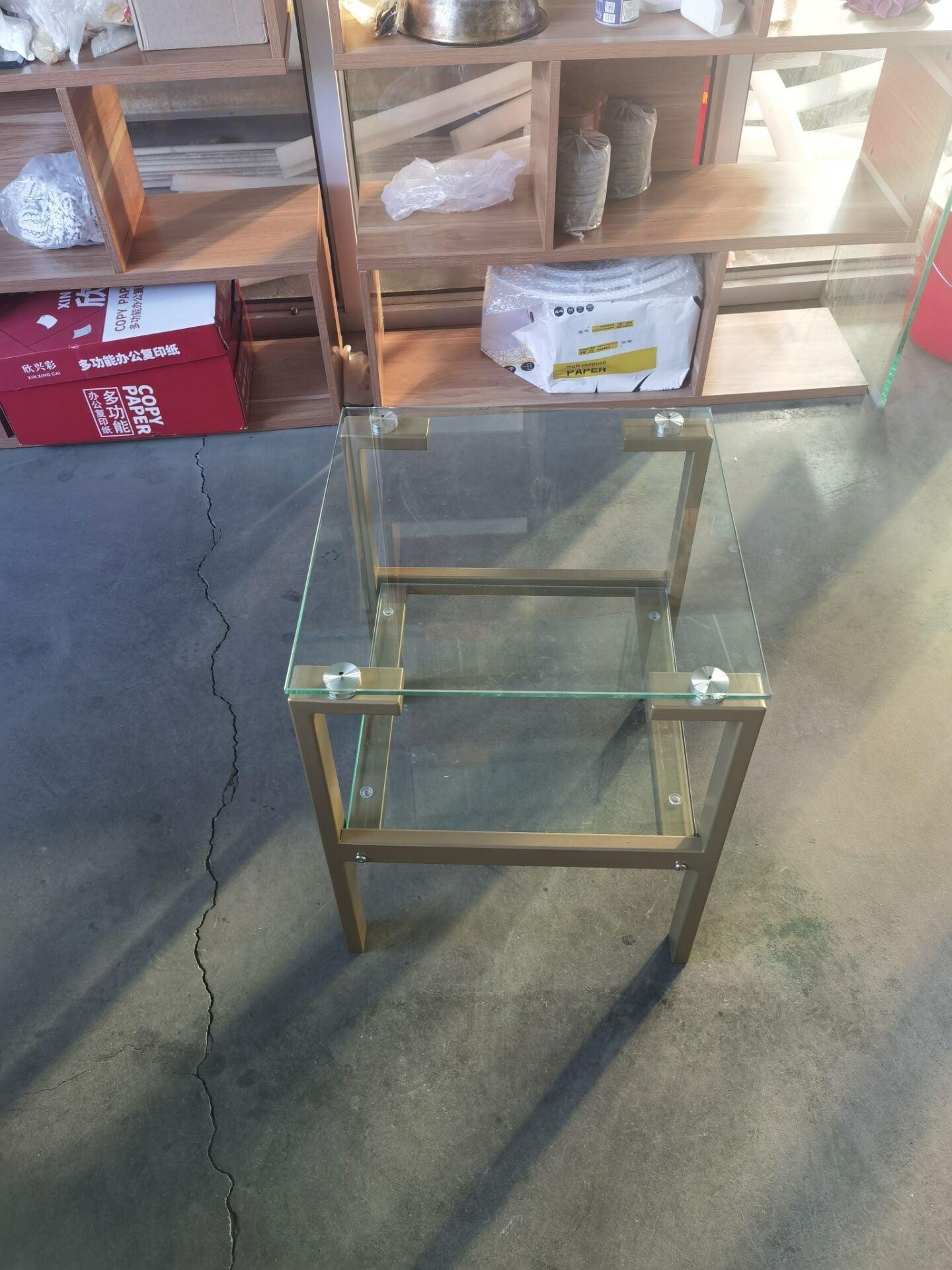 2-Piece Gold+Clear Glass Side & End Table With Storage Shelve LamCham