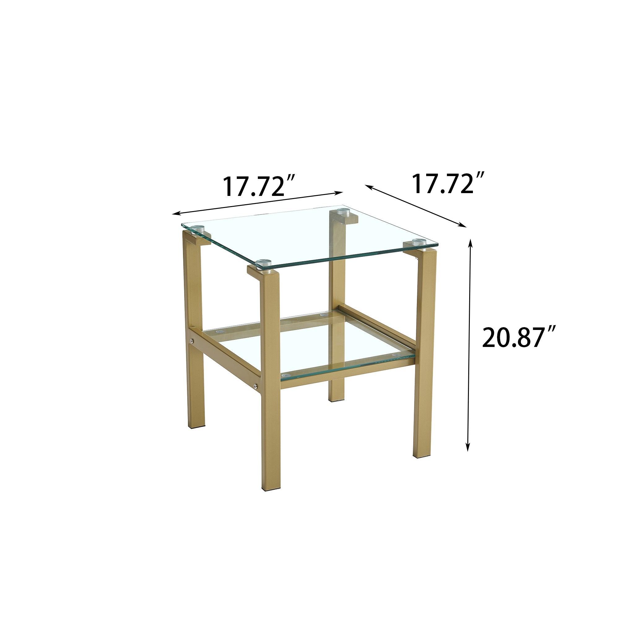 2-Piece Gold+Clear Glass Side & End Table With Storage Shelve LamCham