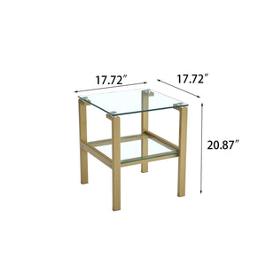 2-Piece Gold+Clear Glass Side & End Table With Storage Shelve LamCham