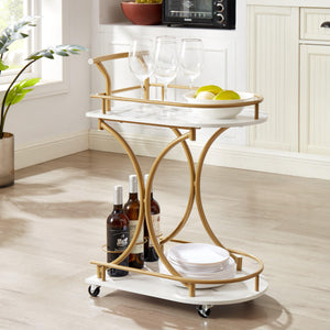 2-Tier Bar Cart, Mobile Bar Serving Cart, Industrial Style Wine Cart for Kitchen, Beverage Cart with Wine Rack and Glass Holder, Rolling Drink Trolley for Living Room LamCham