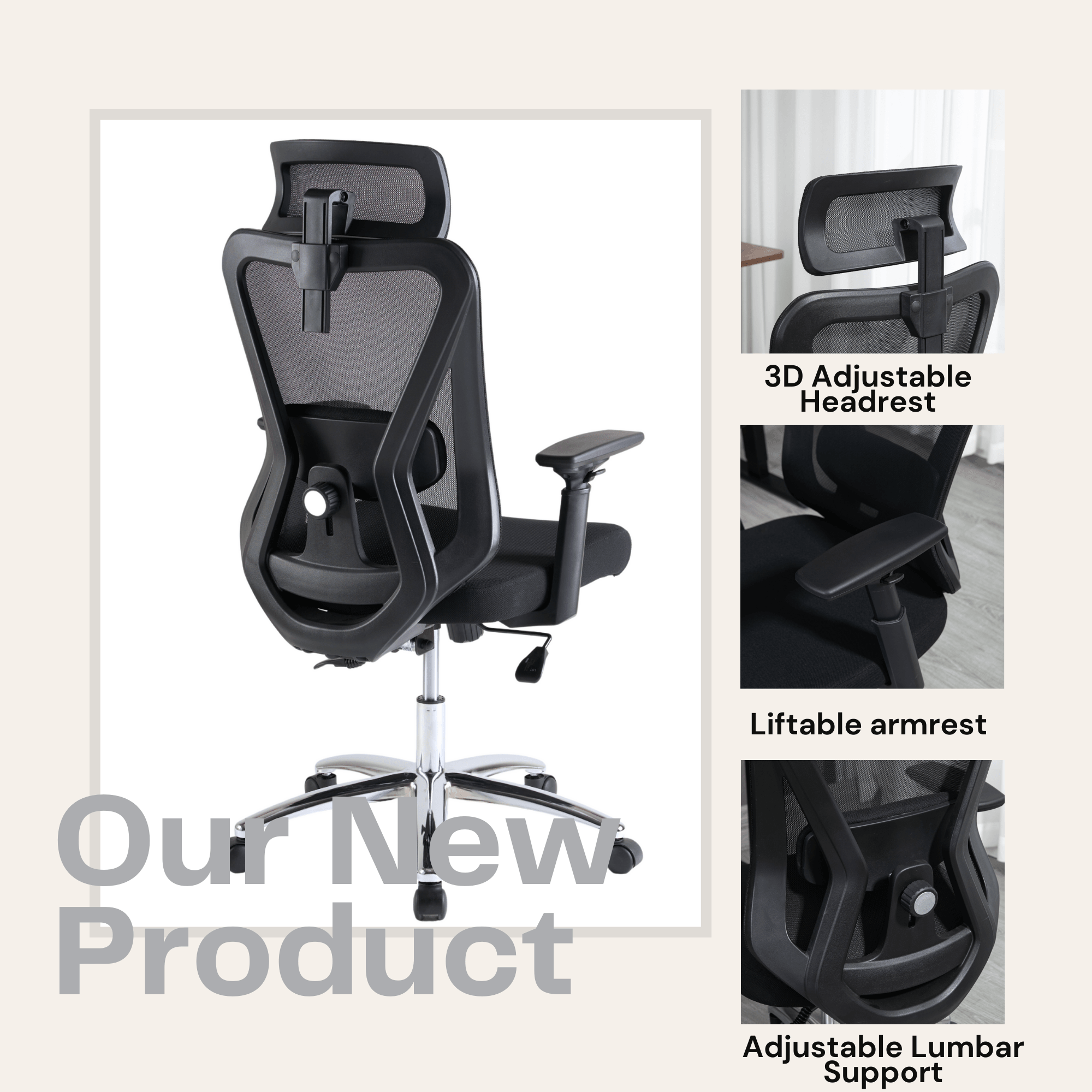 Ergonomic Office Desk Chair, Mesh High Back Computer Chair with Adjustable 3D Headrest & Lumbar Support & Flip-Up Arms Executive/Home/Study/Work Office Desk Chairs with Wheels