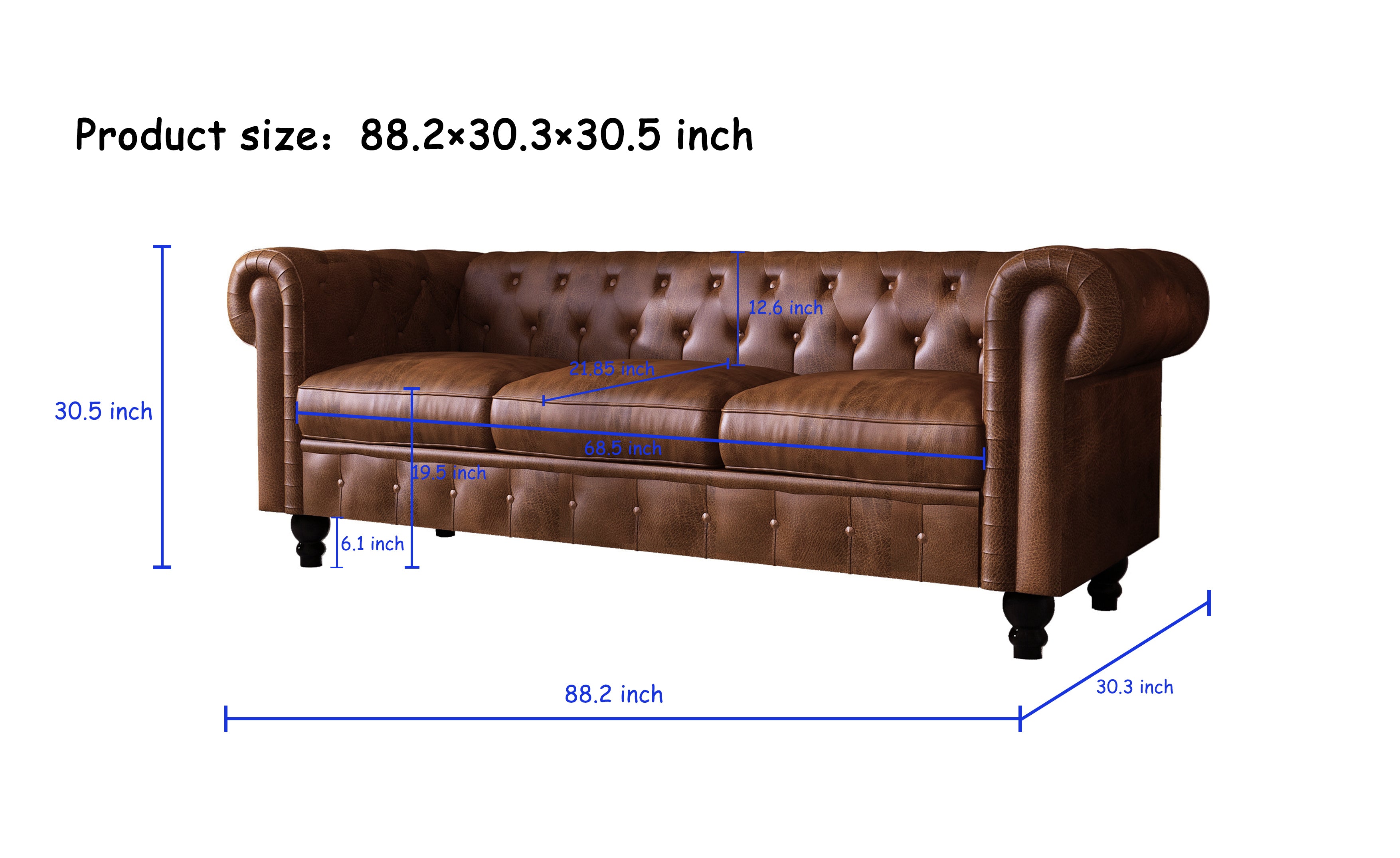 2 Pieces Sofa 3-Seat Living Room Upholstered Sofa Modern Sofa Couches Set Style Button Tufted, Pu Chesterfield Sofa for Living Room Apartment