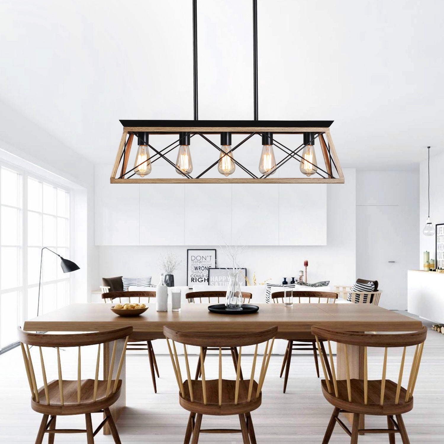 5-Light Farmhouse Chandeliers for Dining Room Oak (No Bulbs)