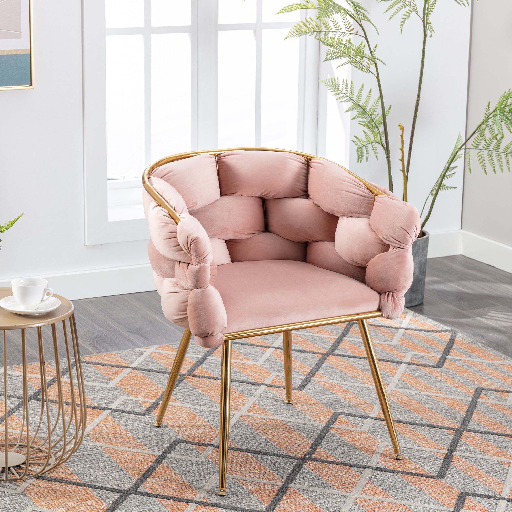 Luxury Modern Simple Leisure Velvet Side Chair, Pink