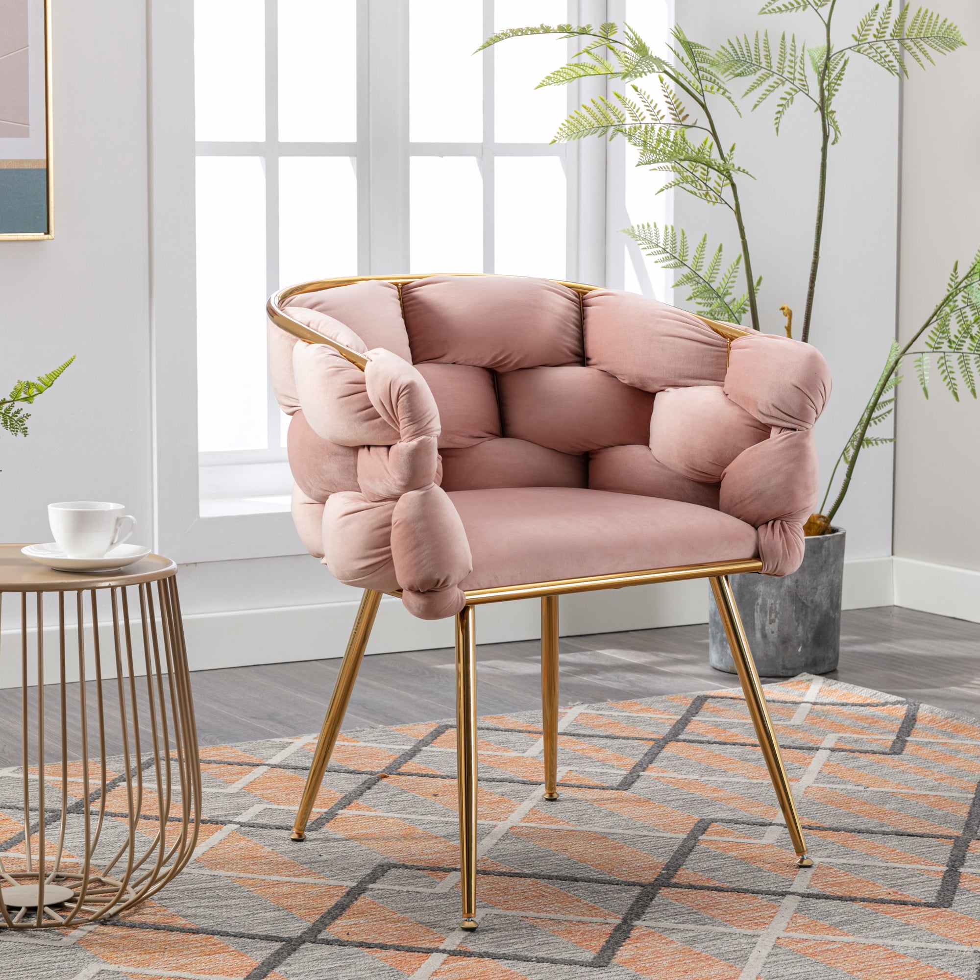 Luxury Modern Simple Leisure Velvet Side Chair, Pink