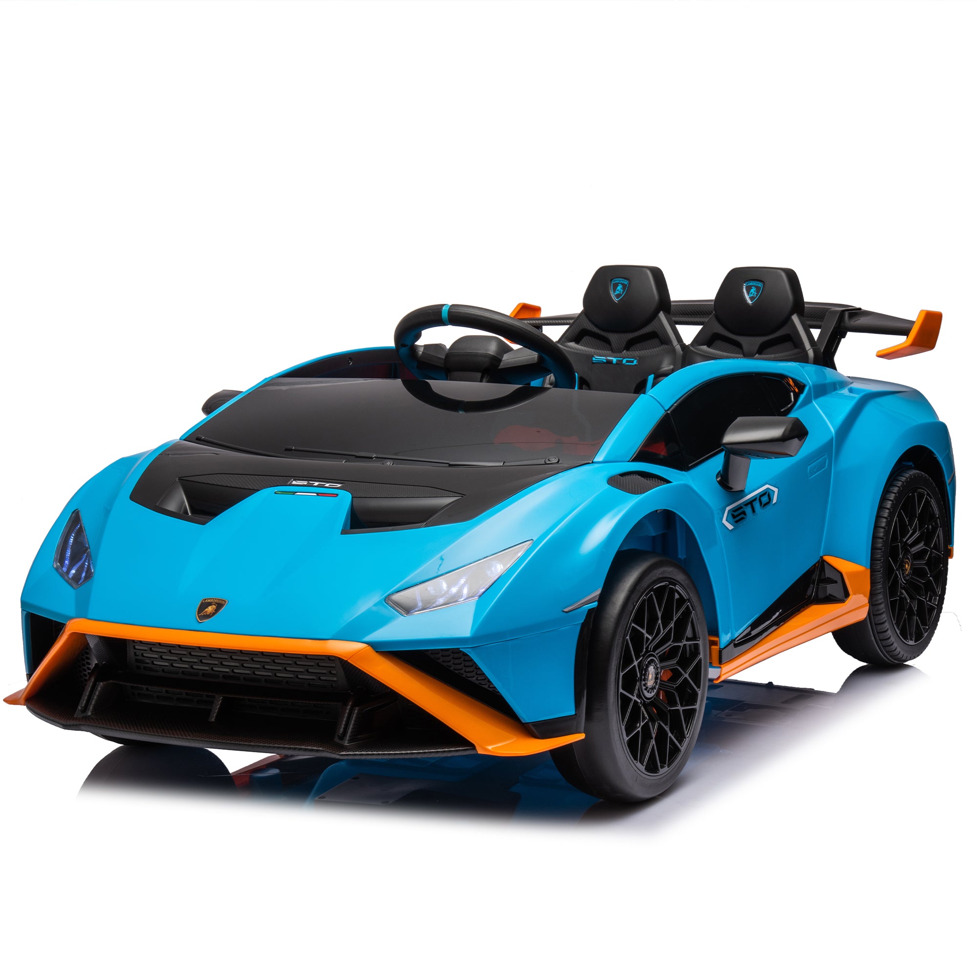 🆓🚛 Lamborghini Huracan Sto 24V Kids Electric Ride-On Drift Car: Speeds 1.86-5.59 Mph, Ages 3-8, Foam Front Wheels, 360° Spin, Led Lights, Dynamic Music, Early Learning, Usb Port, Drift Feature, Blue & Orange