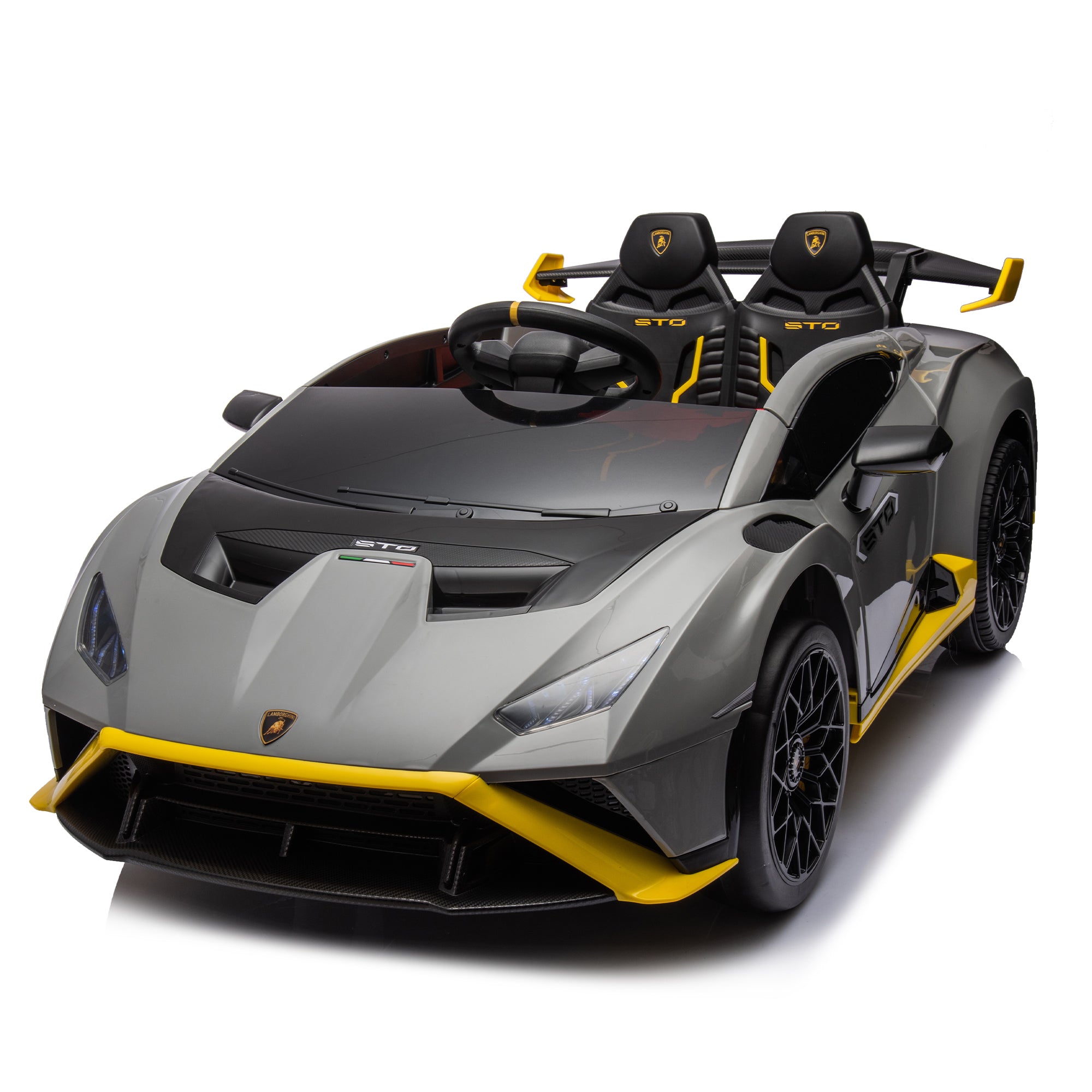 🆓🚛 Lamborghini Huracan Sto 24V Kids Electric Ride-On Drift Car: Speeds 1.86-5.59 Mph, Ages 3-8, Foam Front Wheels, 360° Spin, Led Lights, Dynamic Music, Early Learning, Usb Port, Drift Feature, Gray & Yellow