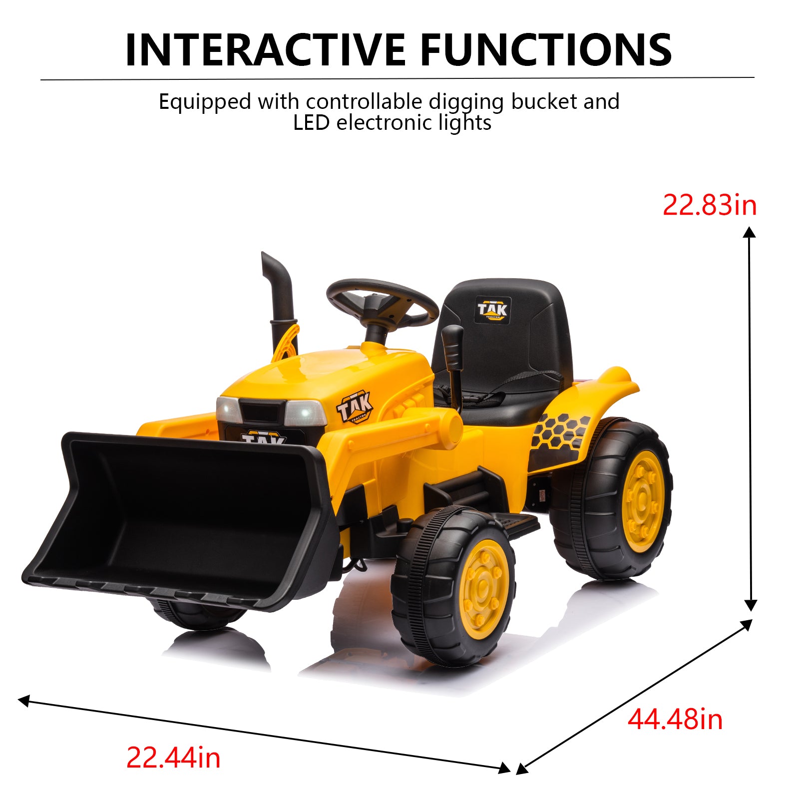 🆓🚛 12V Kids Ride On Tractor Electric Excavator Battery Powered Motorized Car for Kids Ages 3-6, With Front Loader, Digging Handle, Remote Control, & Bright Headlight, Yellow