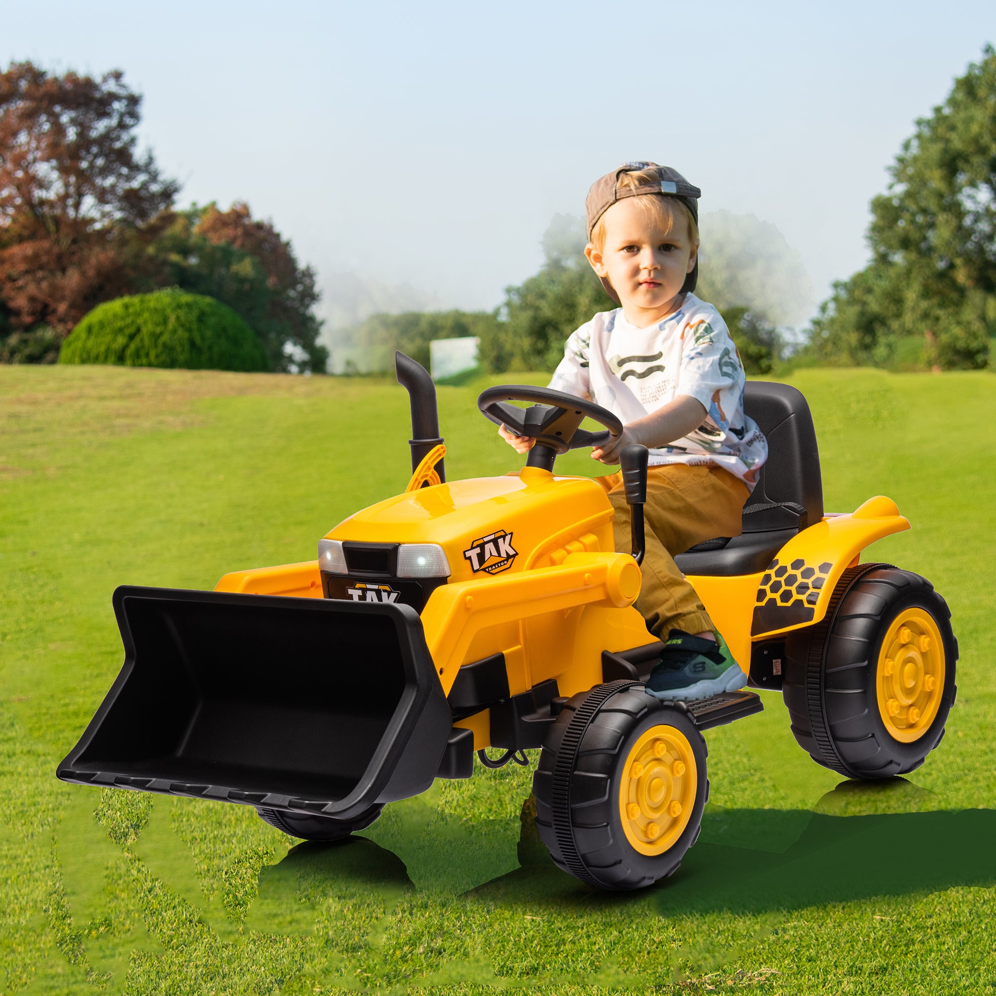 🆓🚛 12V Kids Ride On Tractor Electric Excavator Battery Powered Motorized Car for Kids Ages 3-6, With Front Loader, Digging Handle, Remote Control, & Bright Headlight, Yellow